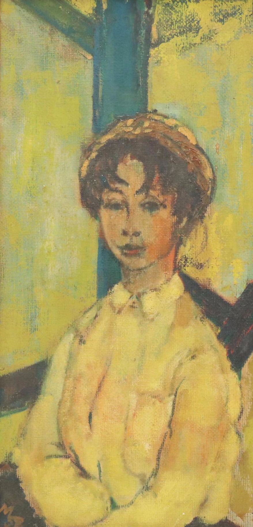 Portrait Oil Painting of Lady in Yellow, Circa 1959