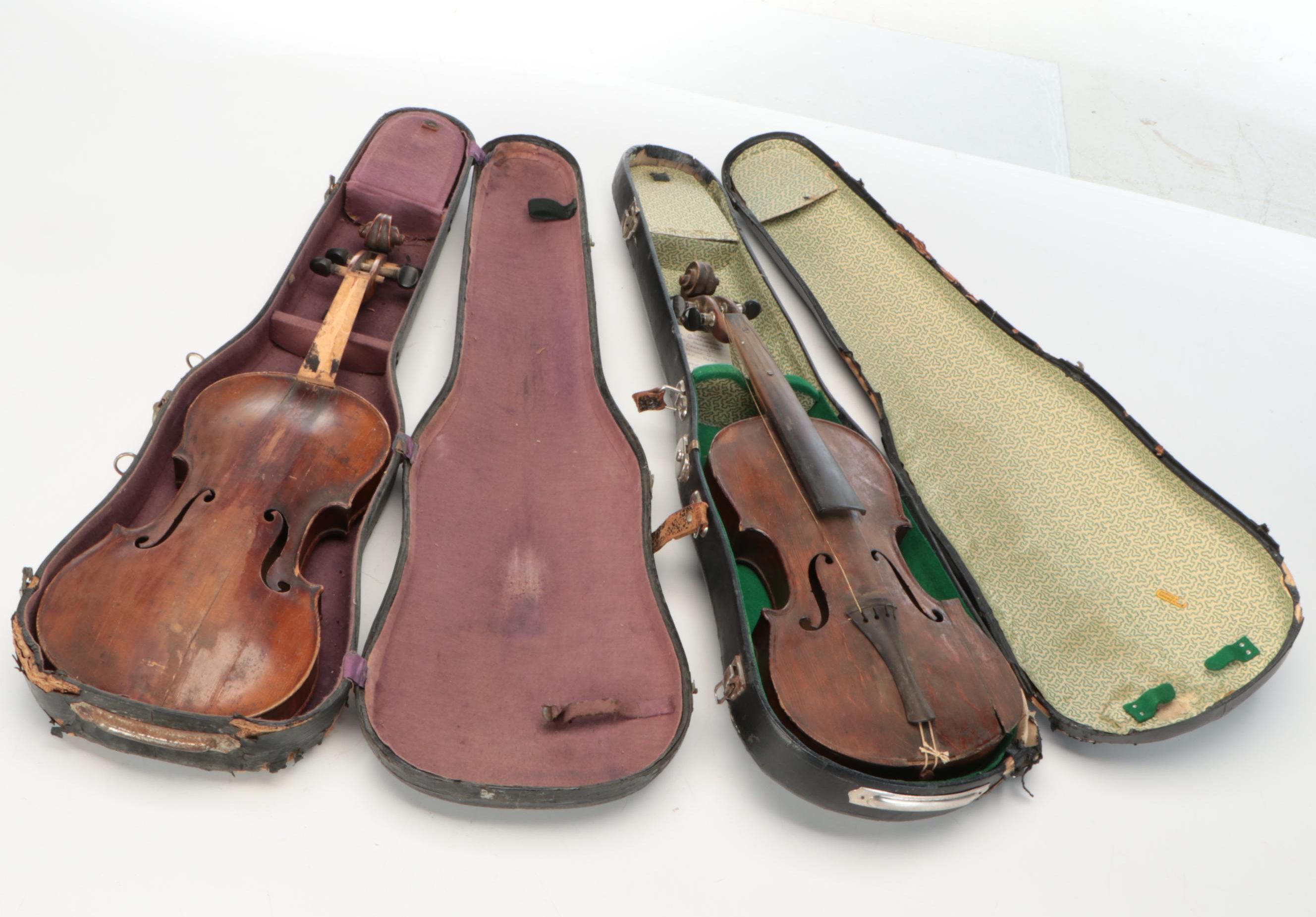 Guarnerius Copy & Stainer Copy Spruce Top Curly Maple Violins with Coffin Cases