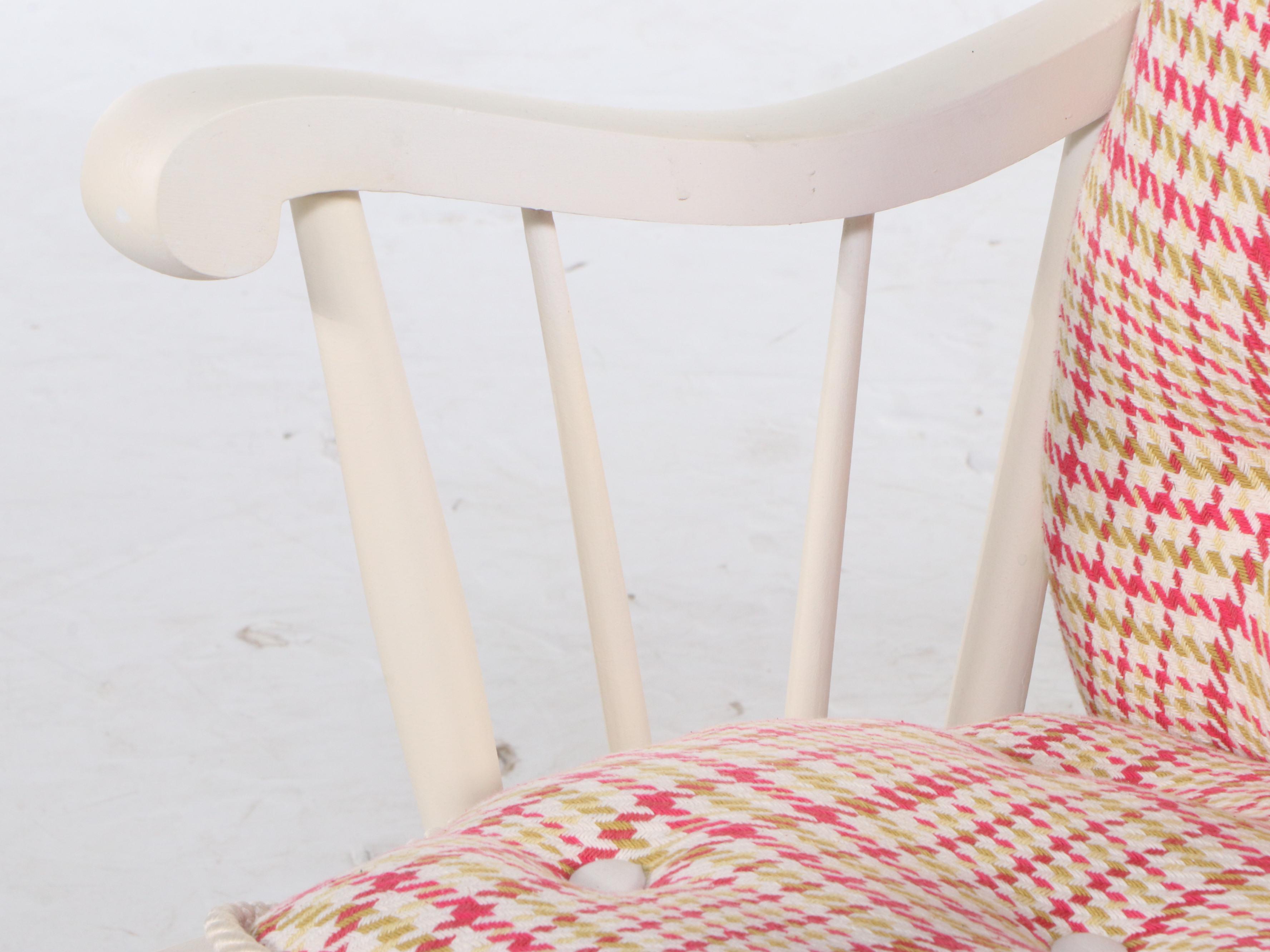 Painted White Rocking Chair with Hounds-Tooth Cushions