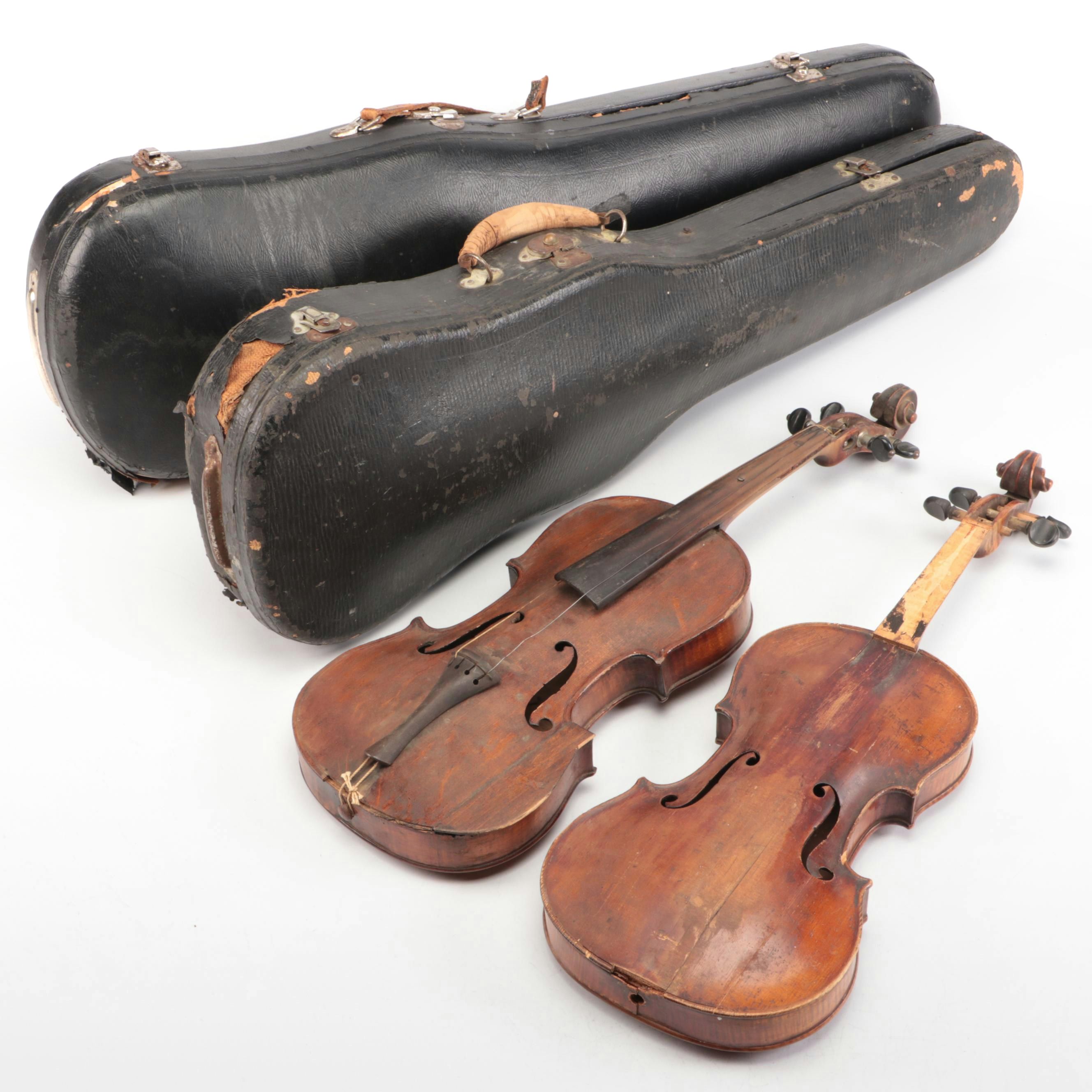 Guarnerius Copy & Stainer Copy Spruce Top Curly Maple Violins with Coffin Cases