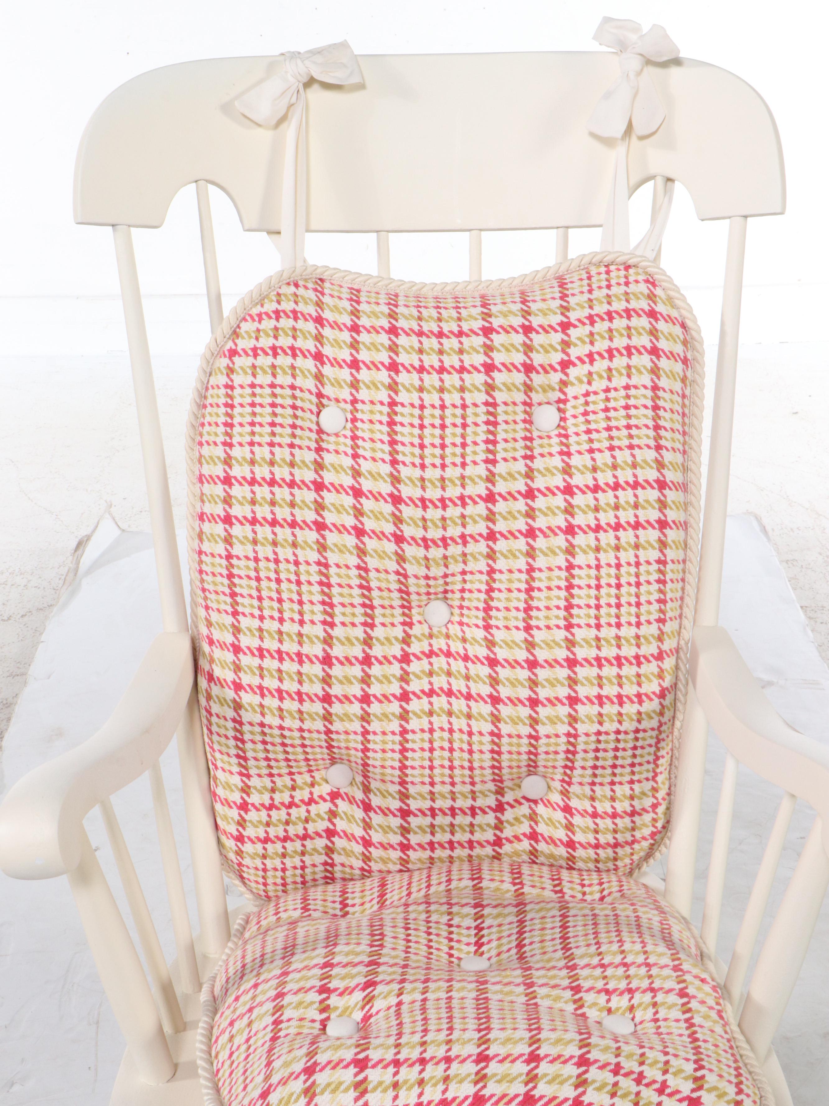 Painted White Rocking Chair with Hounds-Tooth Cushions
