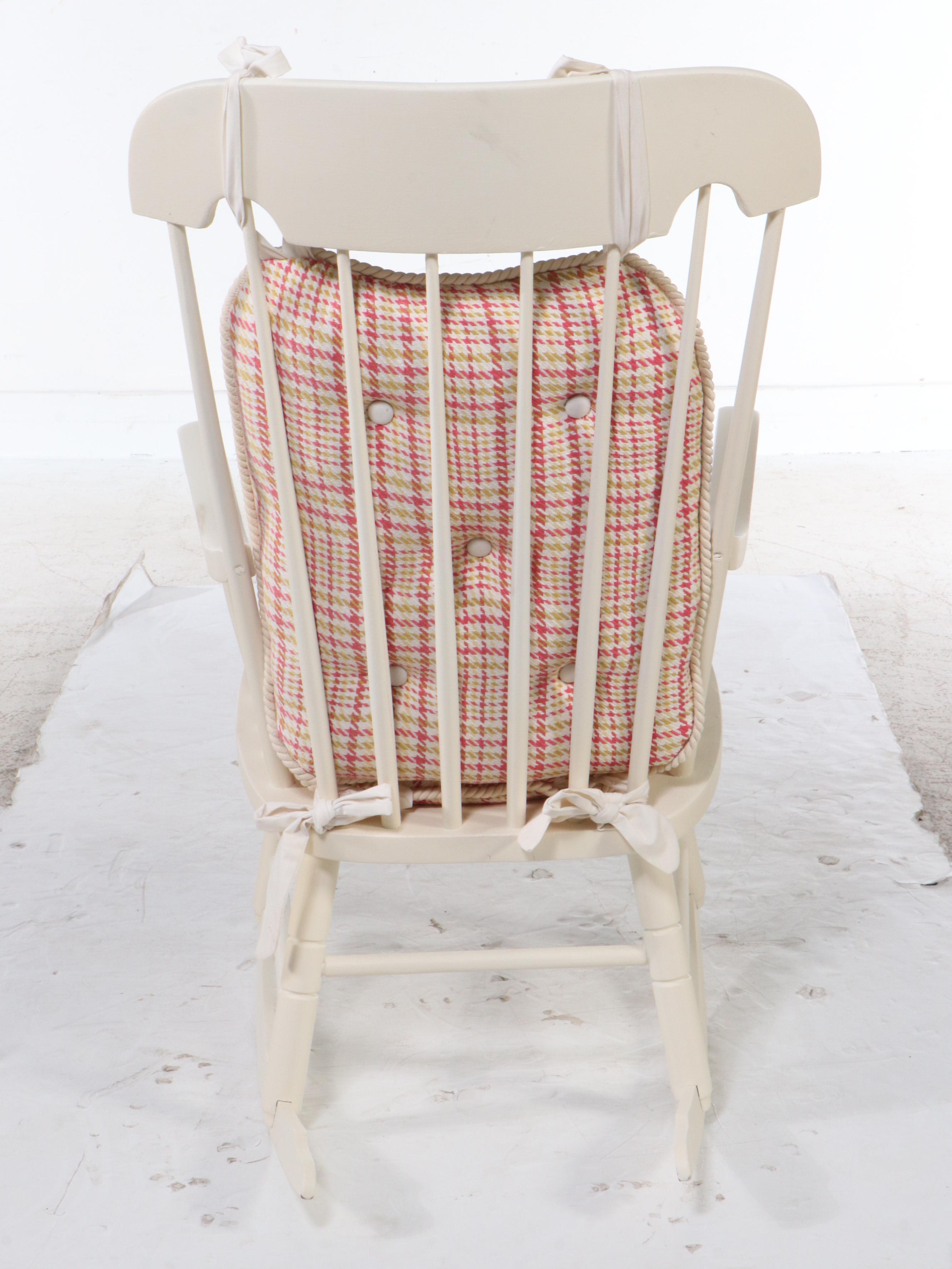 Painted White Rocking Chair with Hounds-Tooth Cushions
