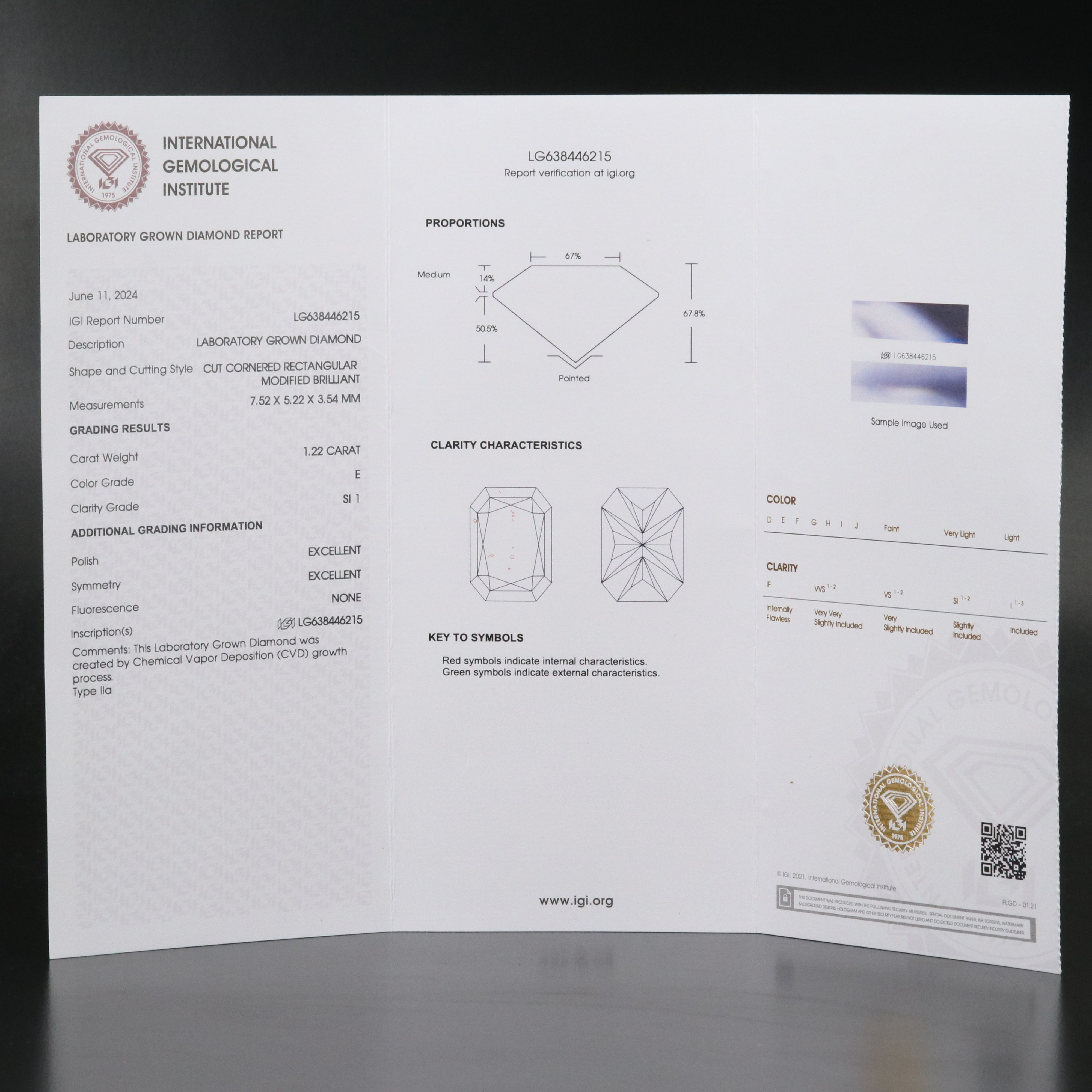 Loose 1.22 CT Lab Grown Diamond with IGI Report