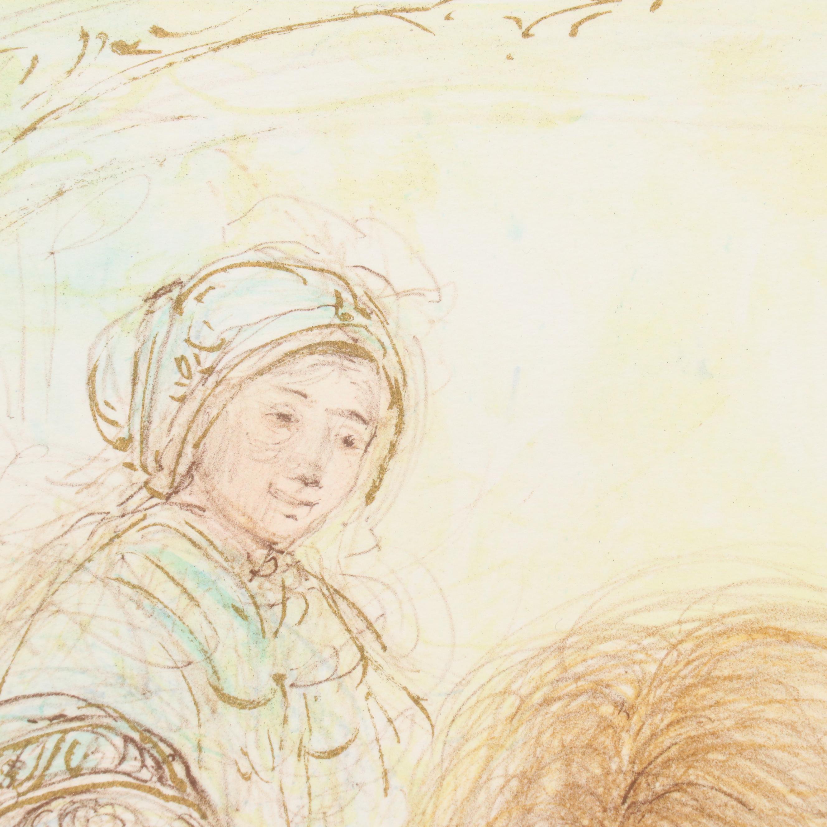 Edna Hibel Figurative Lithograph of Family Portrait "Arielle & Amy"