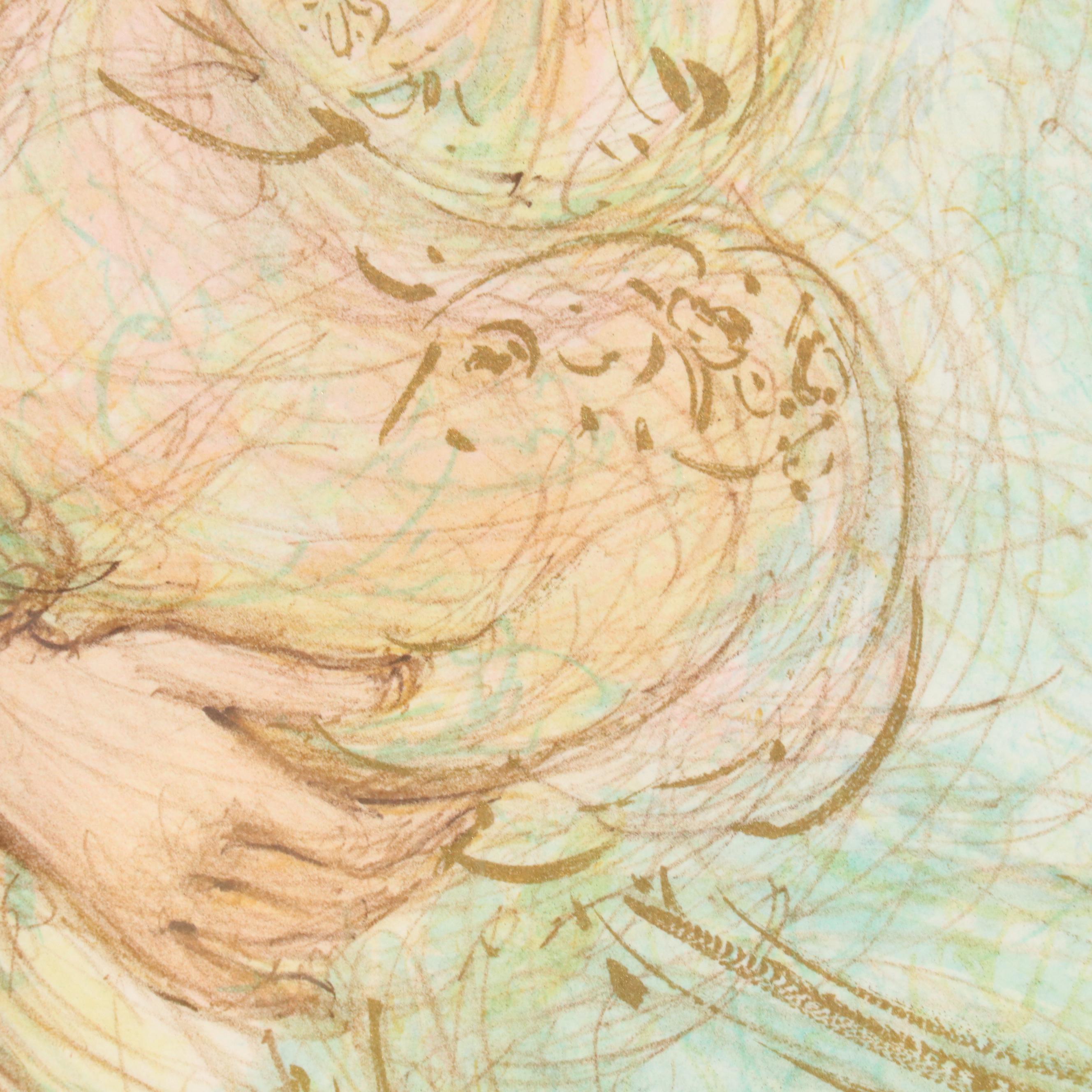 Edna Hibel Figurative Lithograph of Family Portrait "Arielle & Amy"