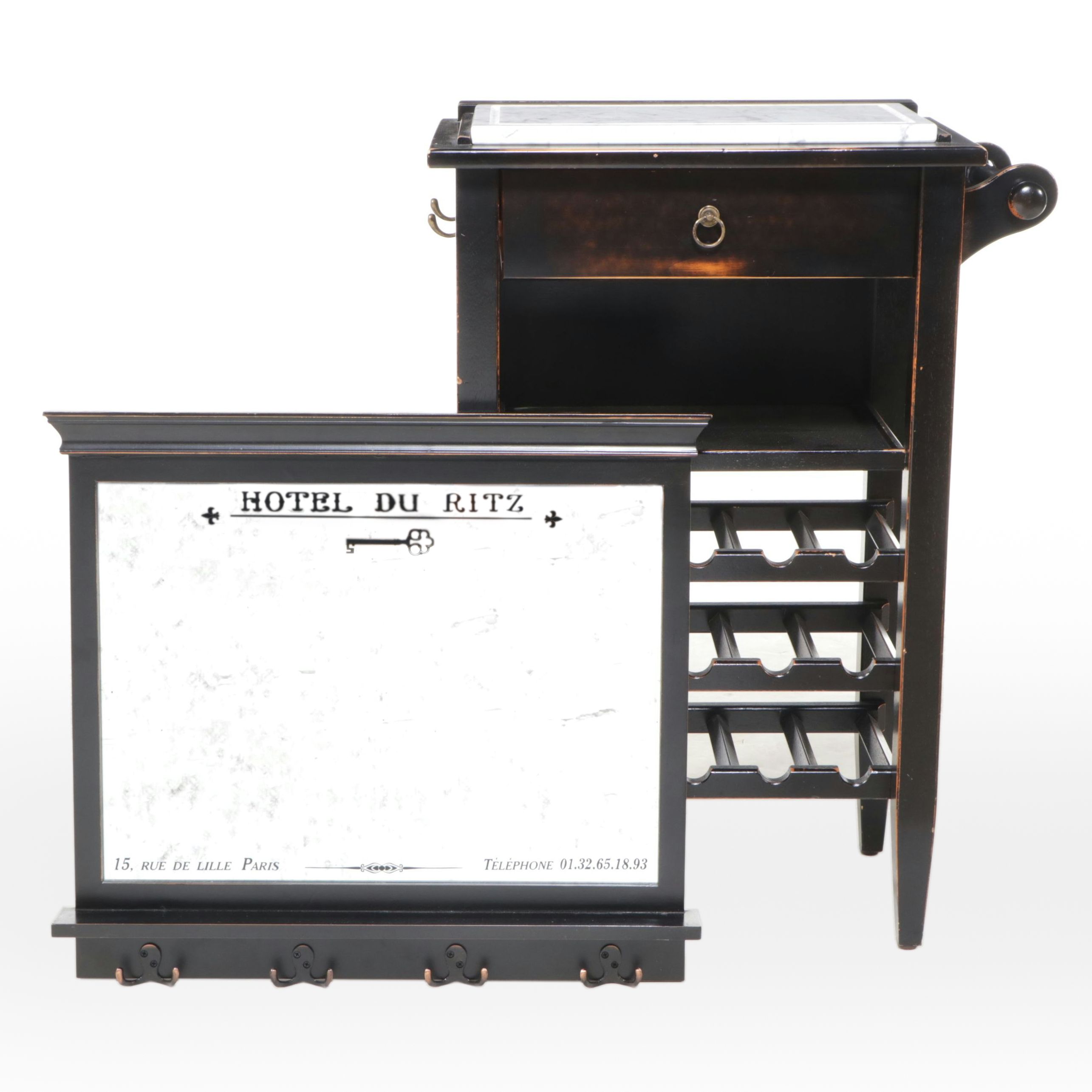 Marble Top Kitchen Island with Wine Rack and Mirrored Coat Hanger