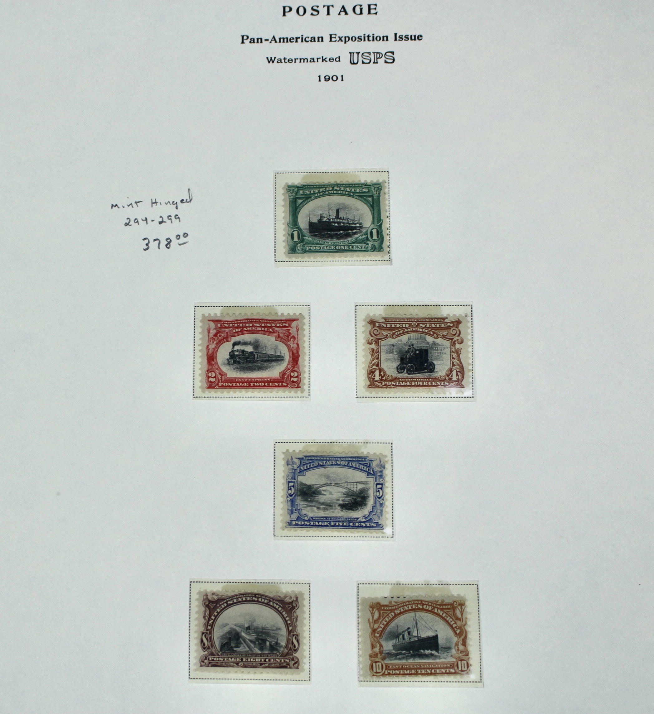 1901 Pan-American Exposition Postage Stamp Set, Scott 294-299, MH