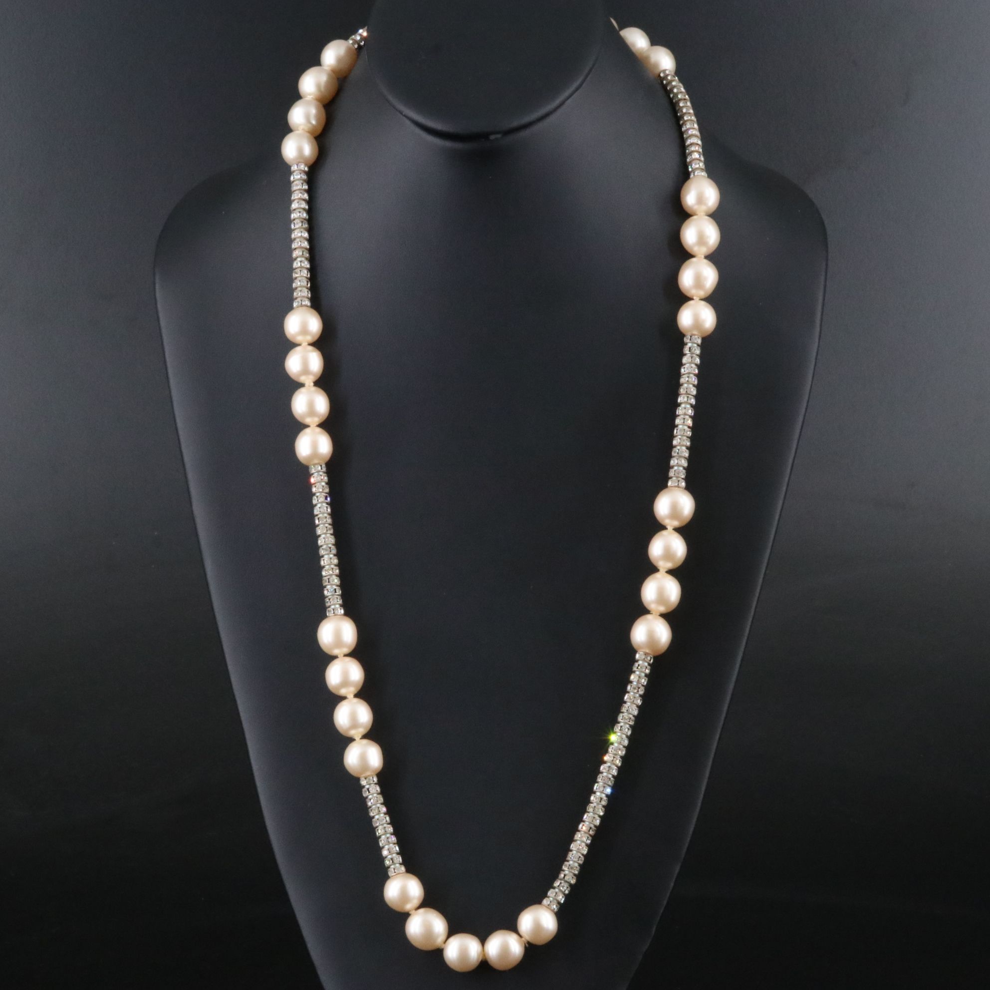 Chanel Crystal and Faux Pearl Toggle Station Necklace