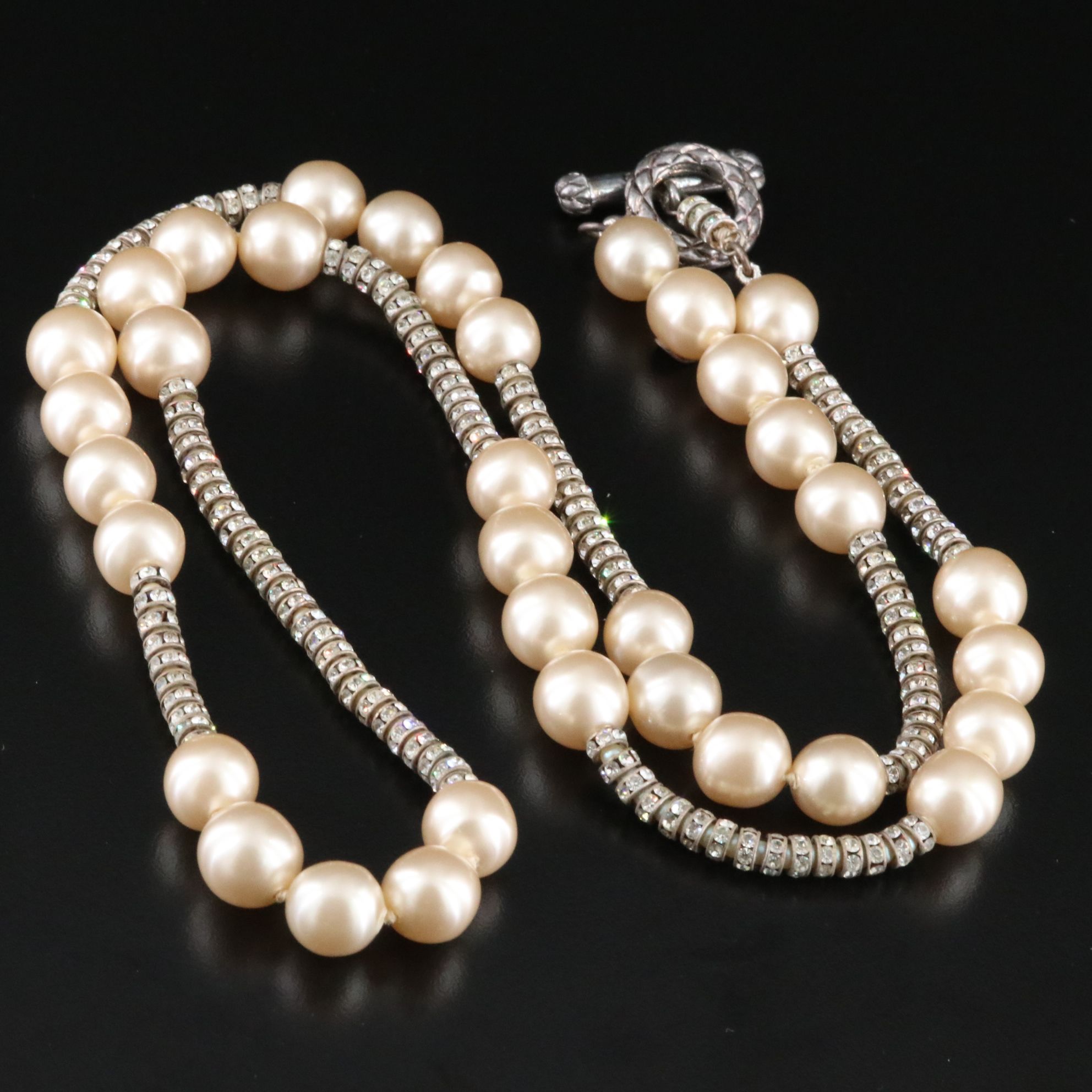 Chanel Crystal and Faux Pearl Toggle Station Necklace