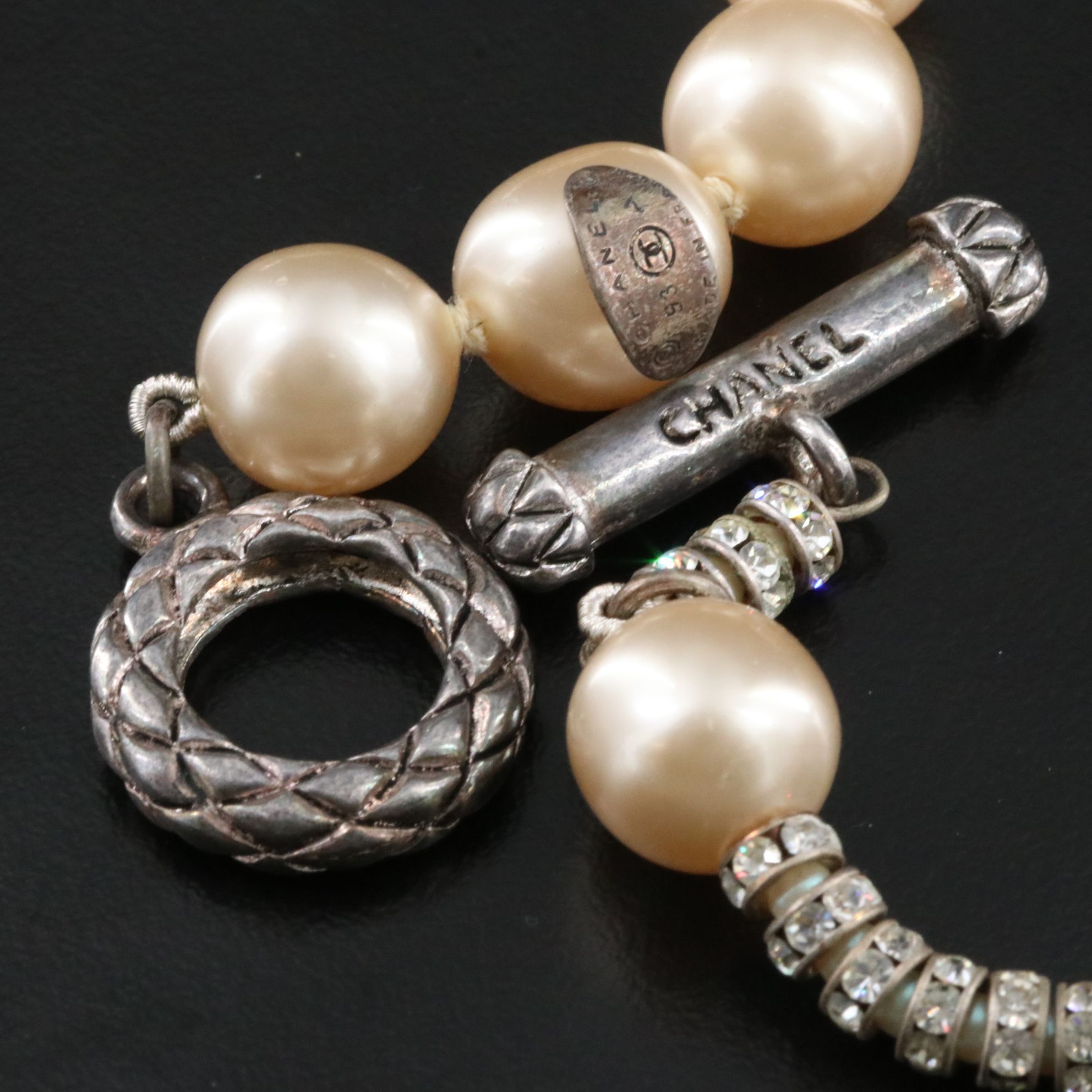 Chanel Crystal and Faux Pearl Toggle Station Necklace