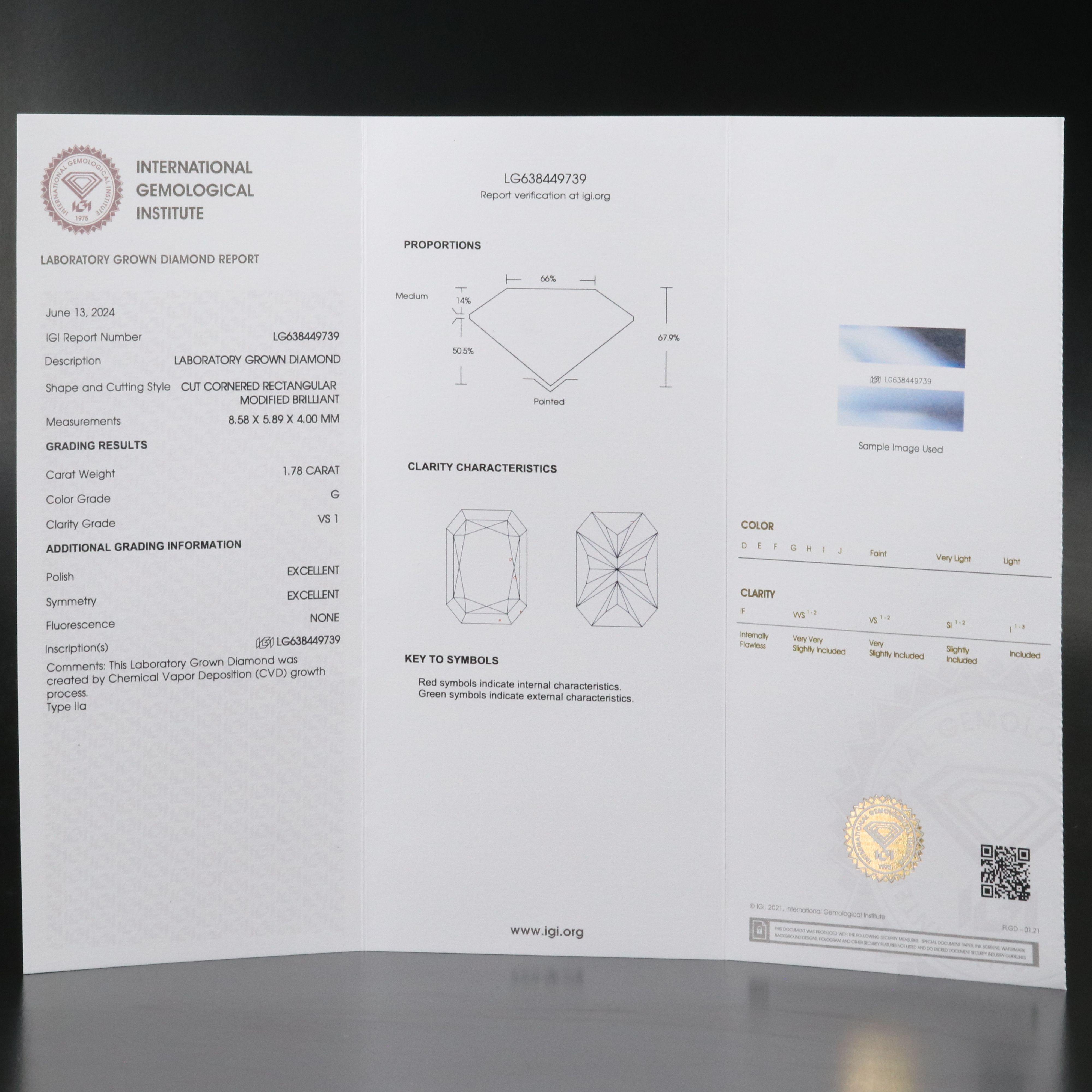 Loose 1.78 CT Lab Grown Diamond with IGI Report