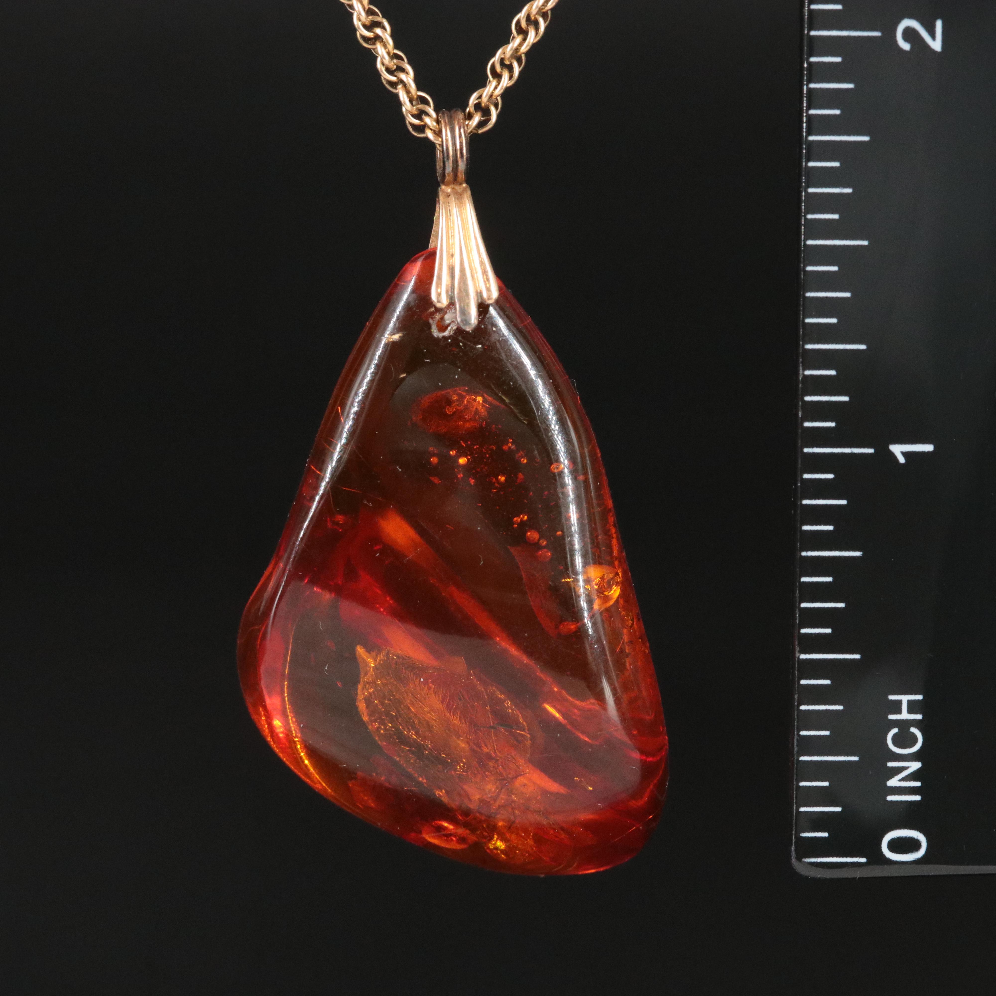 Amber Pendant on 14K Rope Necklace