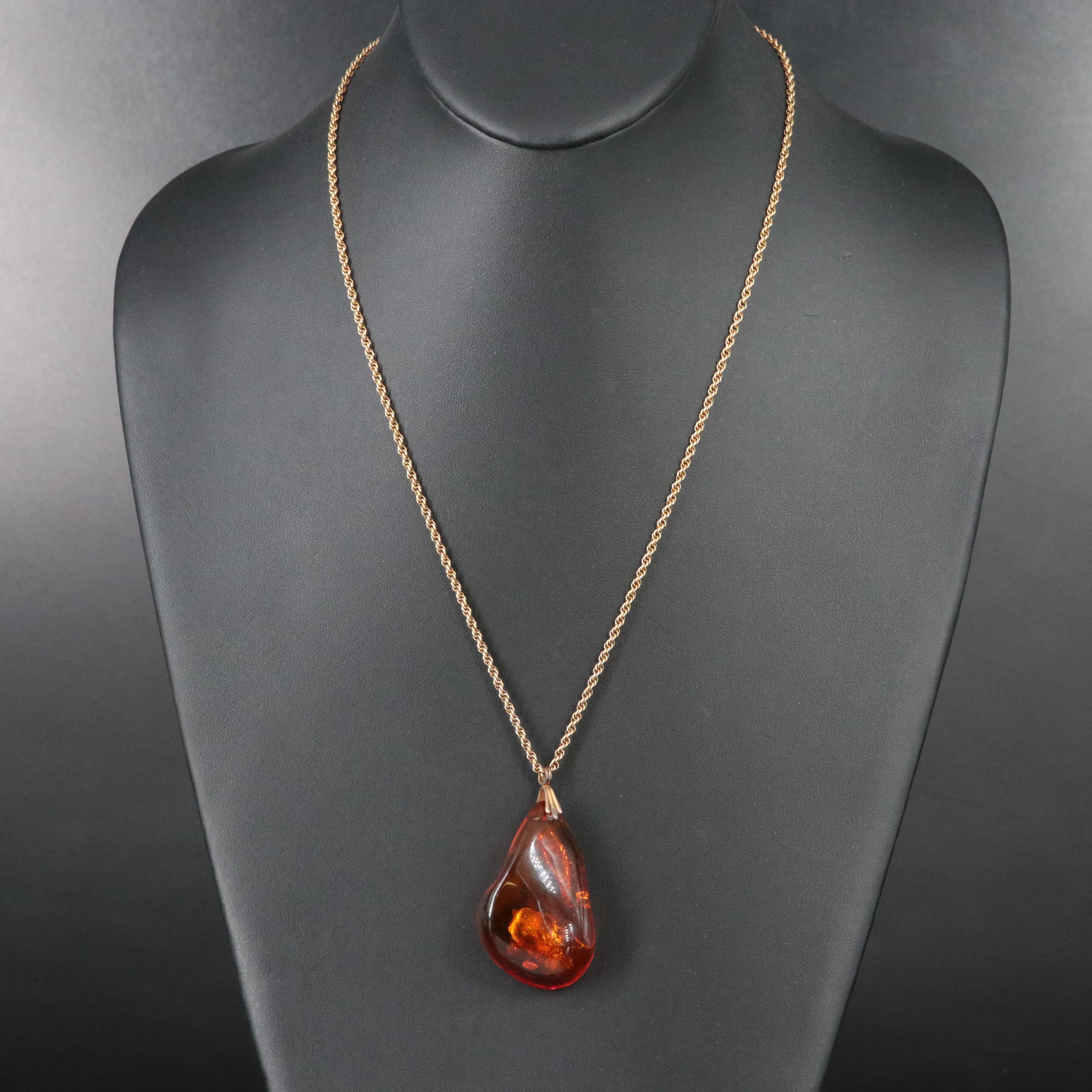 Amber Pendant on 14K Rope Necklace