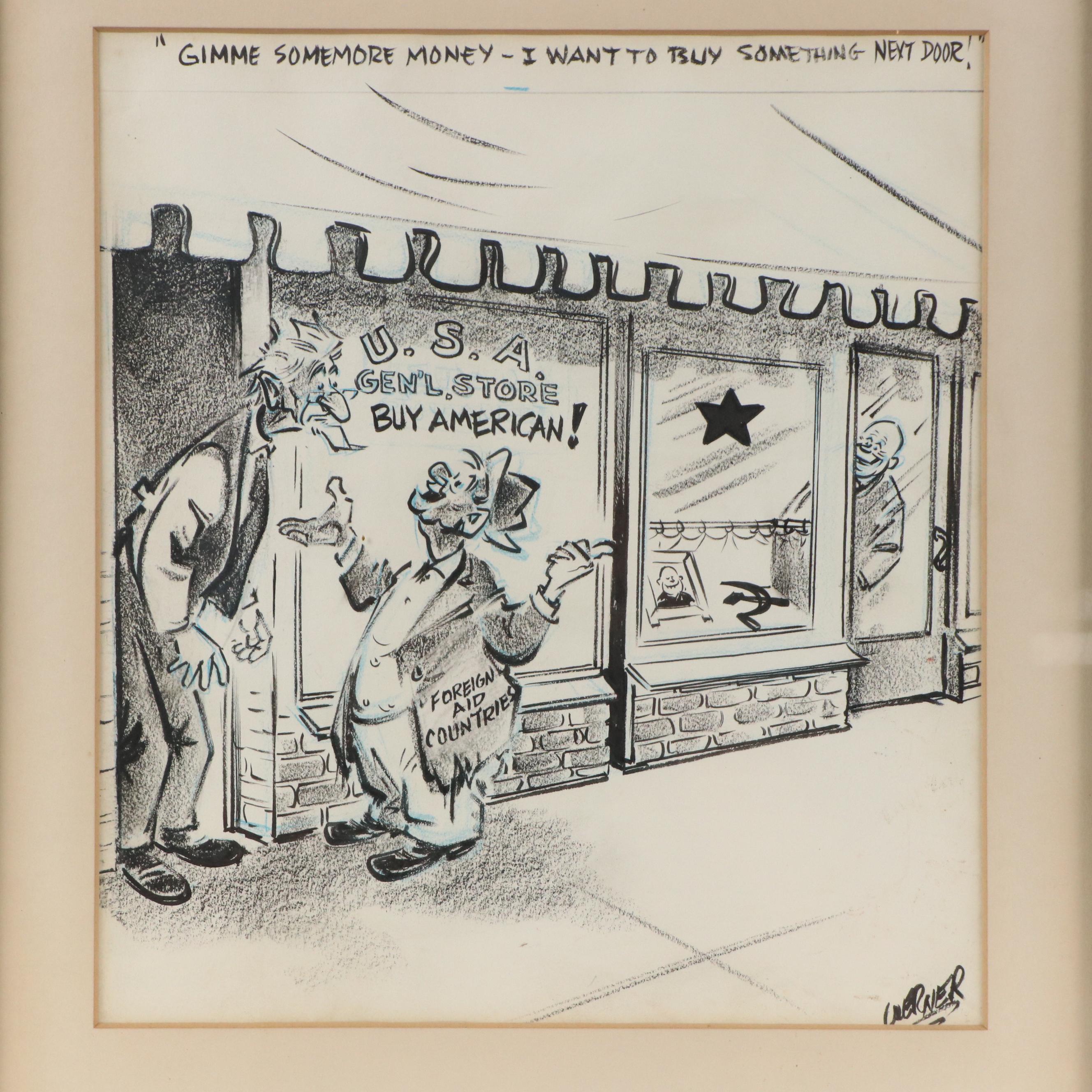 Charles Werner Mixed Media Cartoon Illustration "Gimme Some More Money...,"