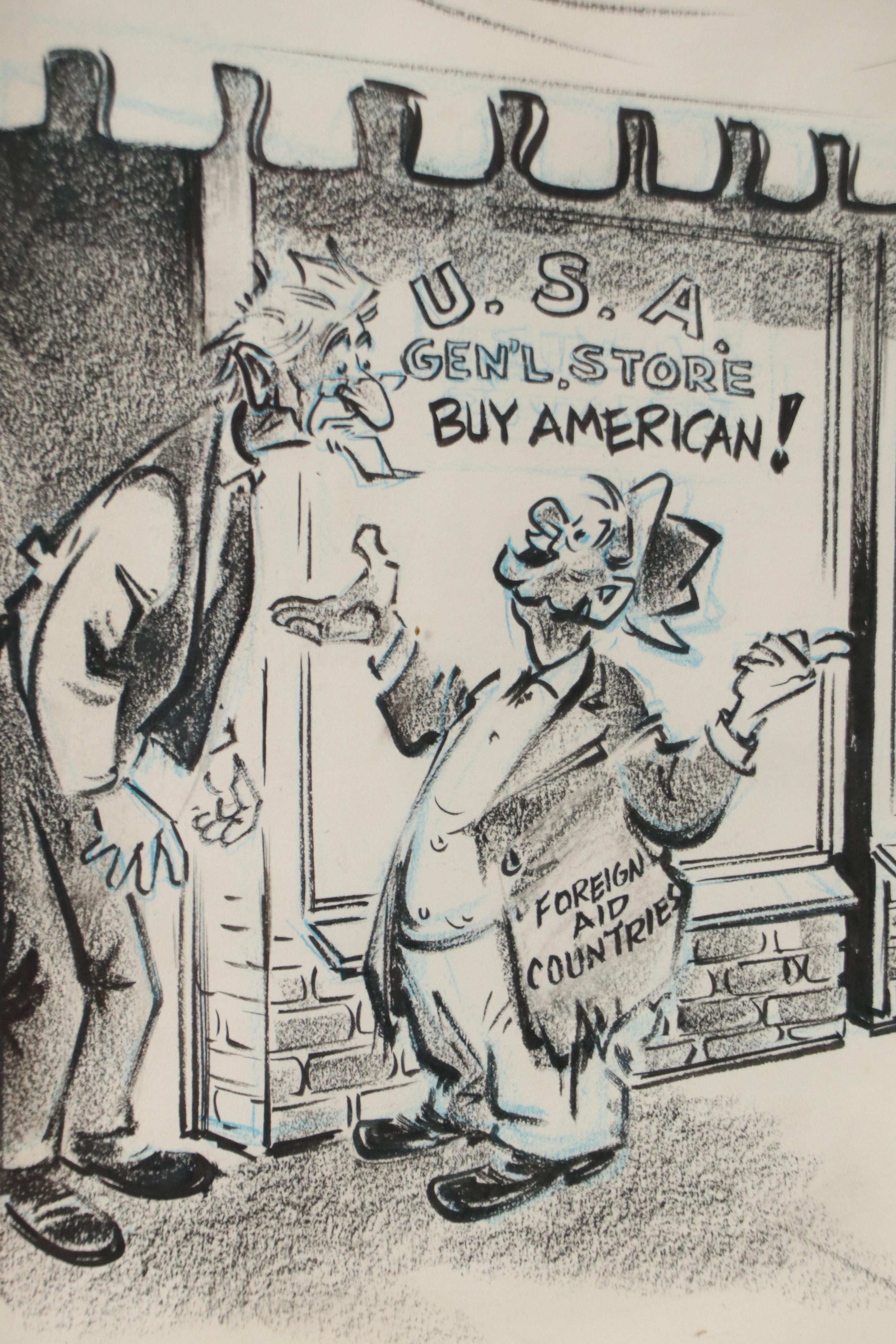 Charles Werner Mixed Media Cartoon Illustration "Gimme Some More Money...,"