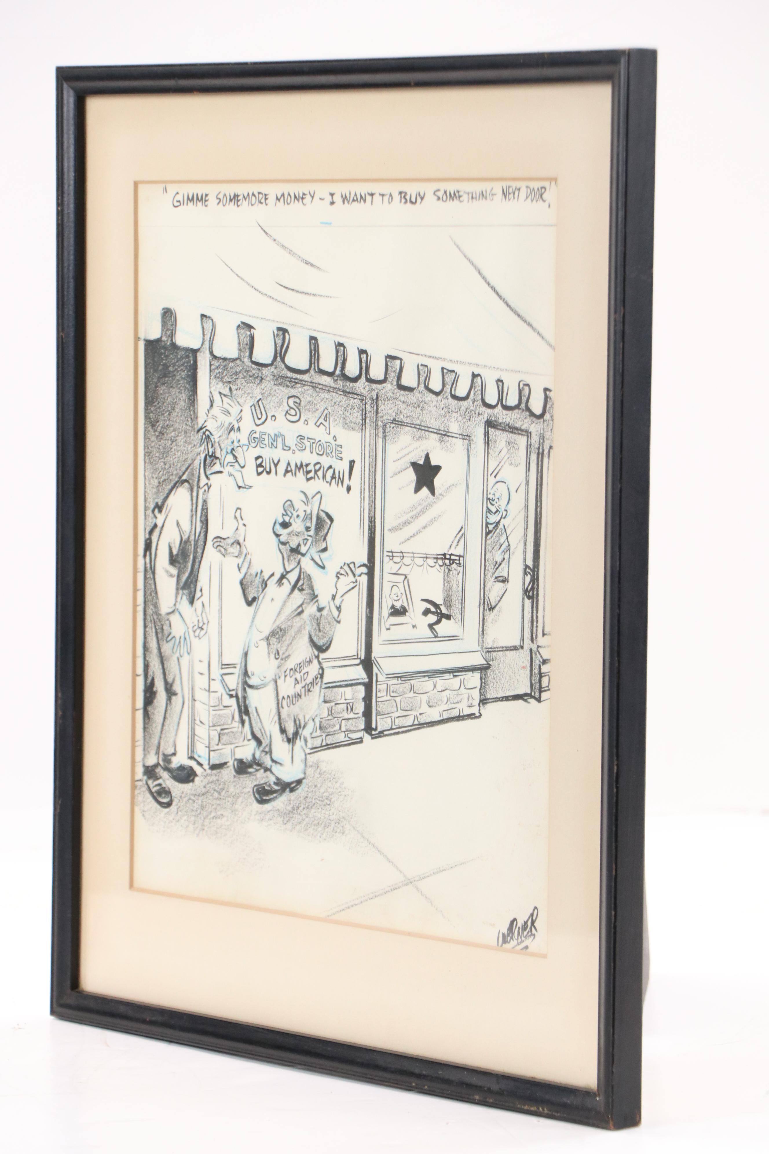 Charles Werner Mixed Media Cartoon Illustration "Gimme Some More Money...,"