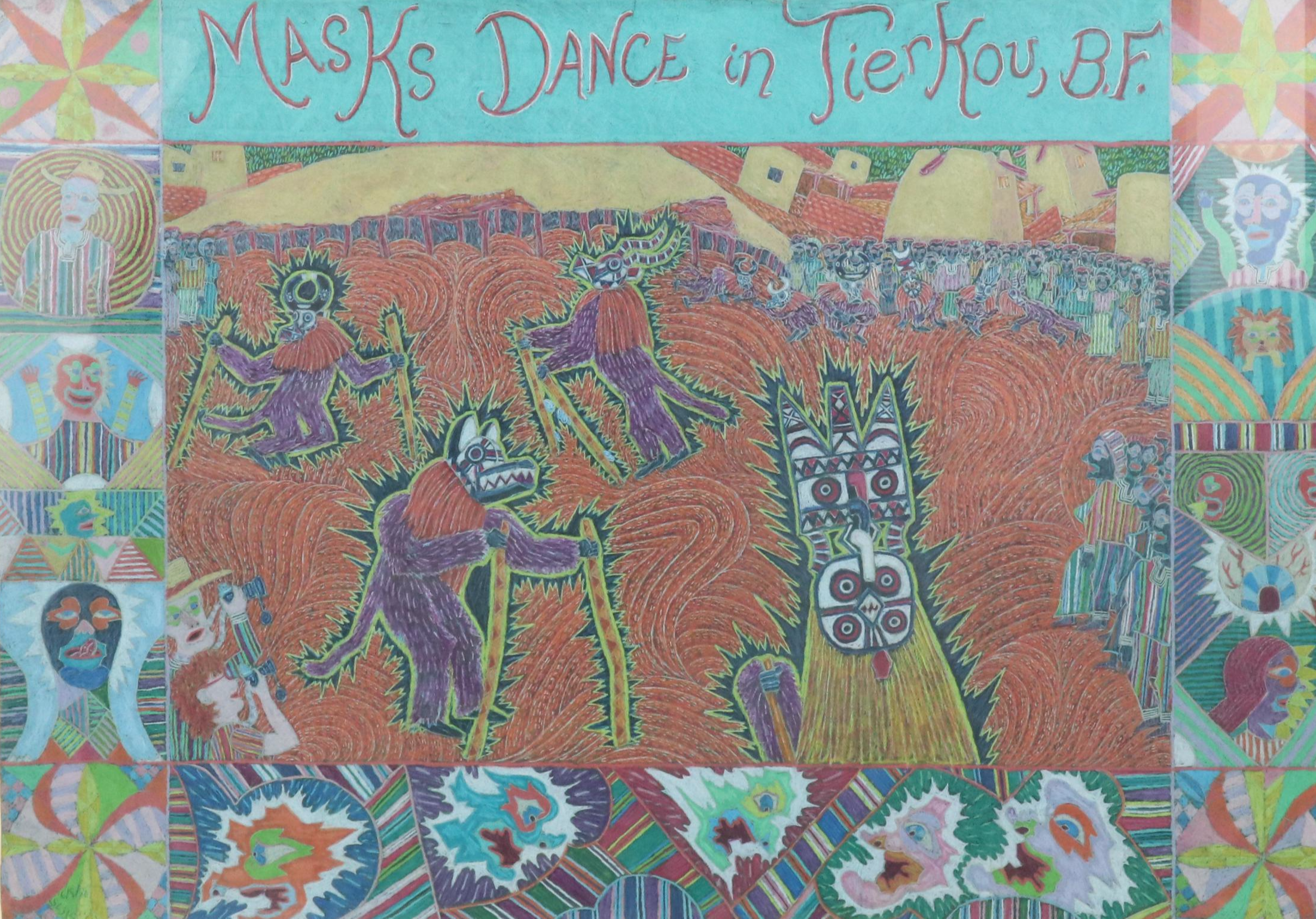 Pastel Drawing "Masks Dance in Tierkou, B.F.," 1980