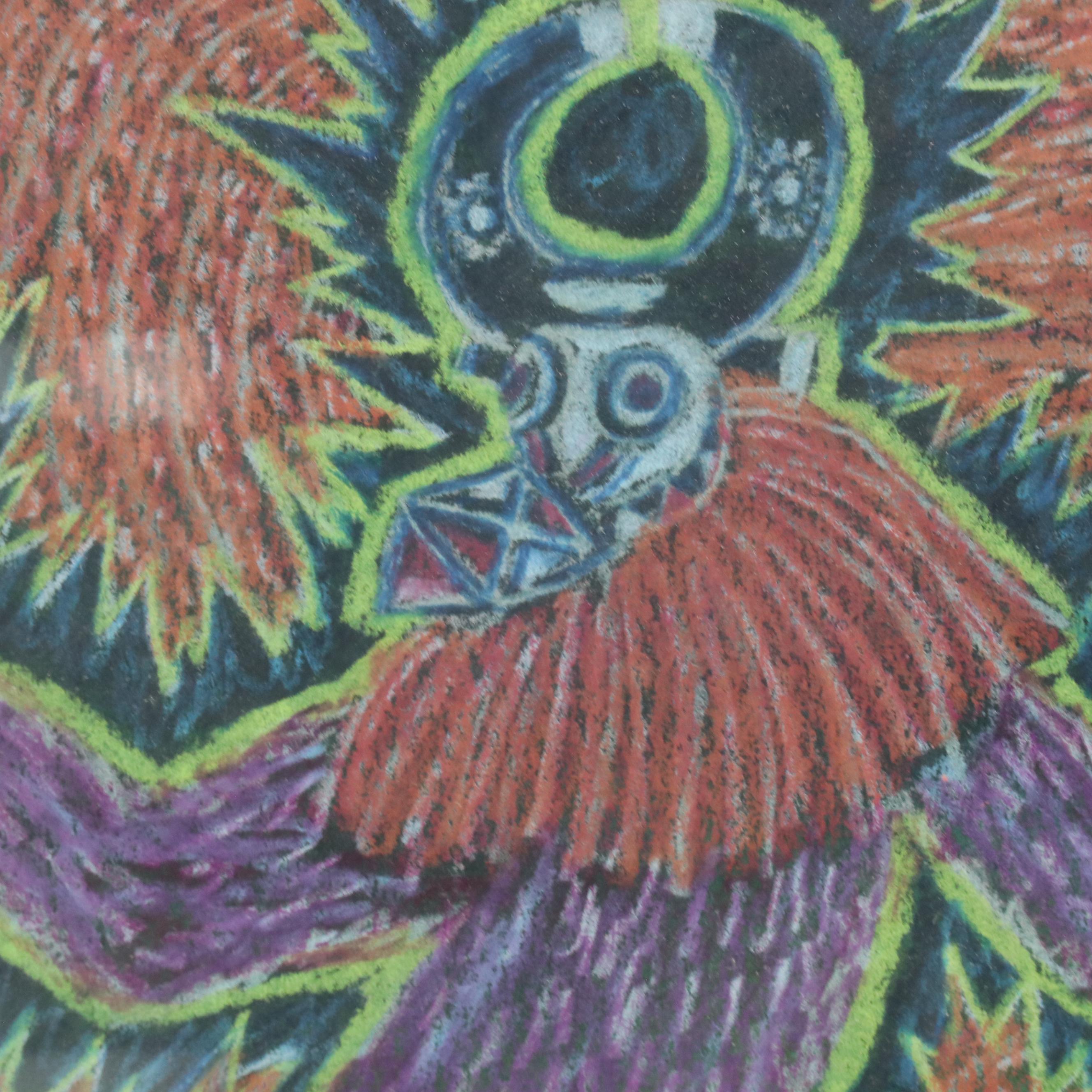 Pastel Drawing "Masks Dance in Tierkou, B.F.," 1980