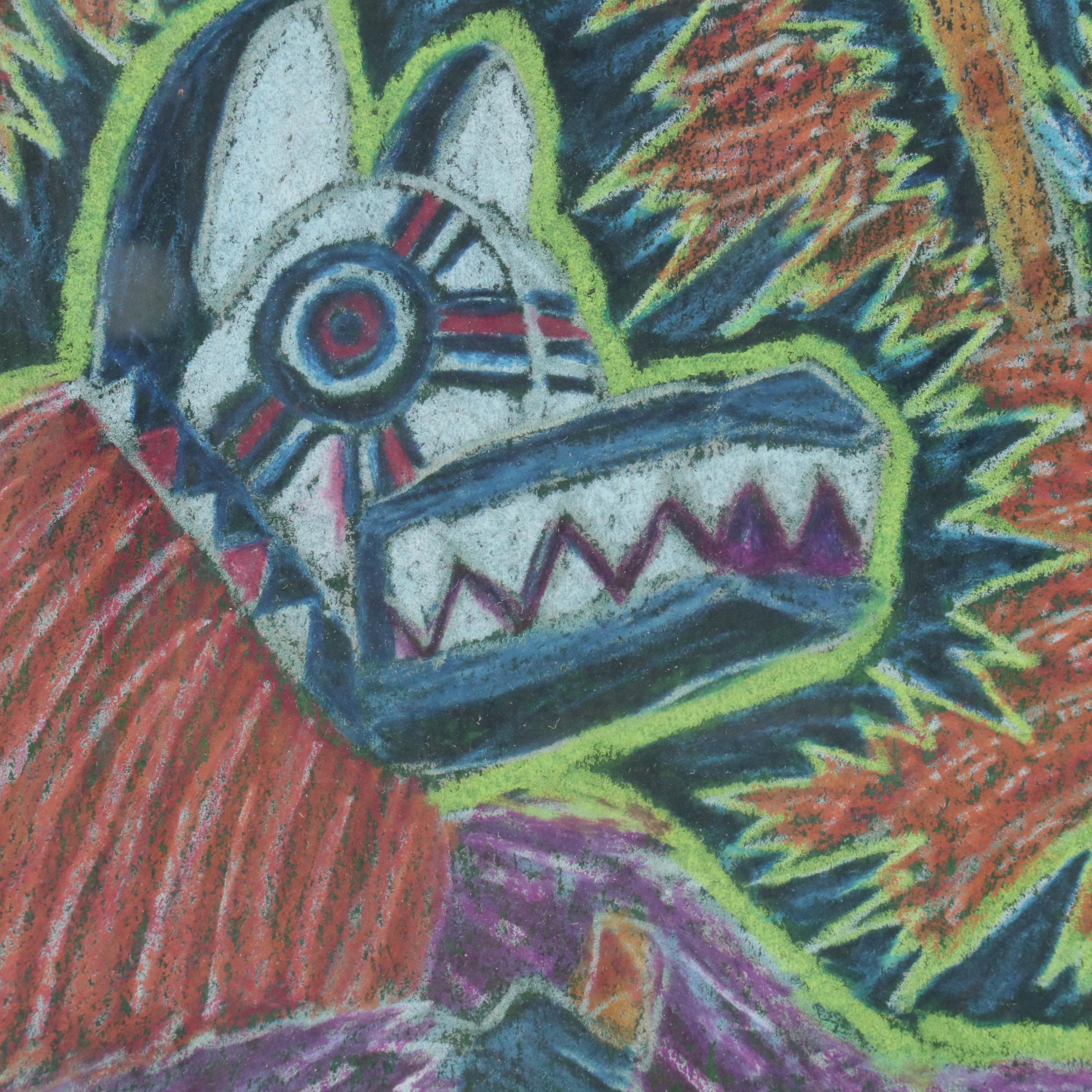 Pastel Drawing "Masks Dance in Tierkou, B.F.," 1980