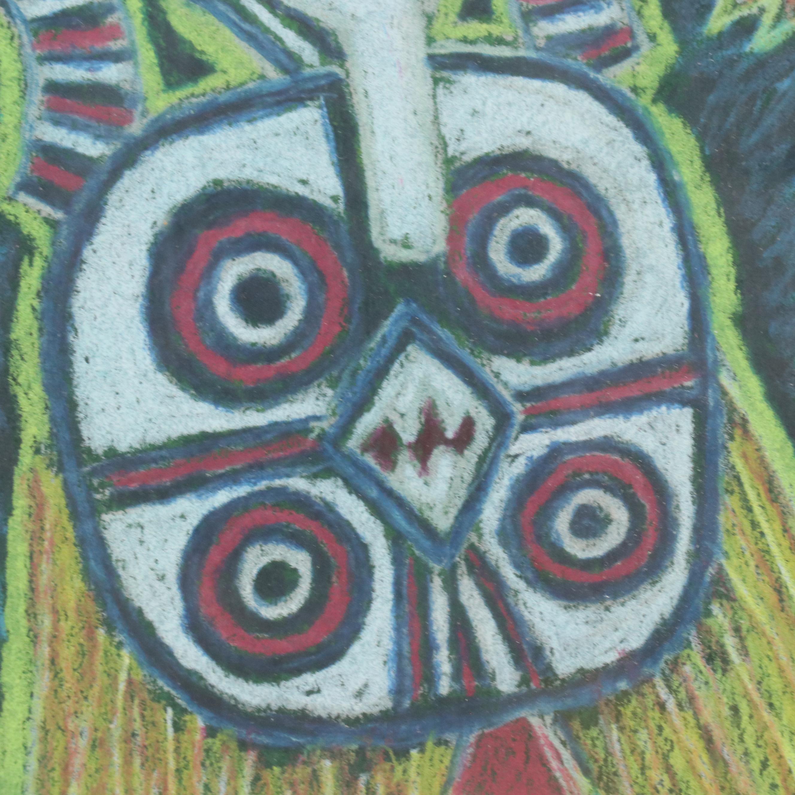 Pastel Drawing "Masks Dance in Tierkou, B.F.," 1980