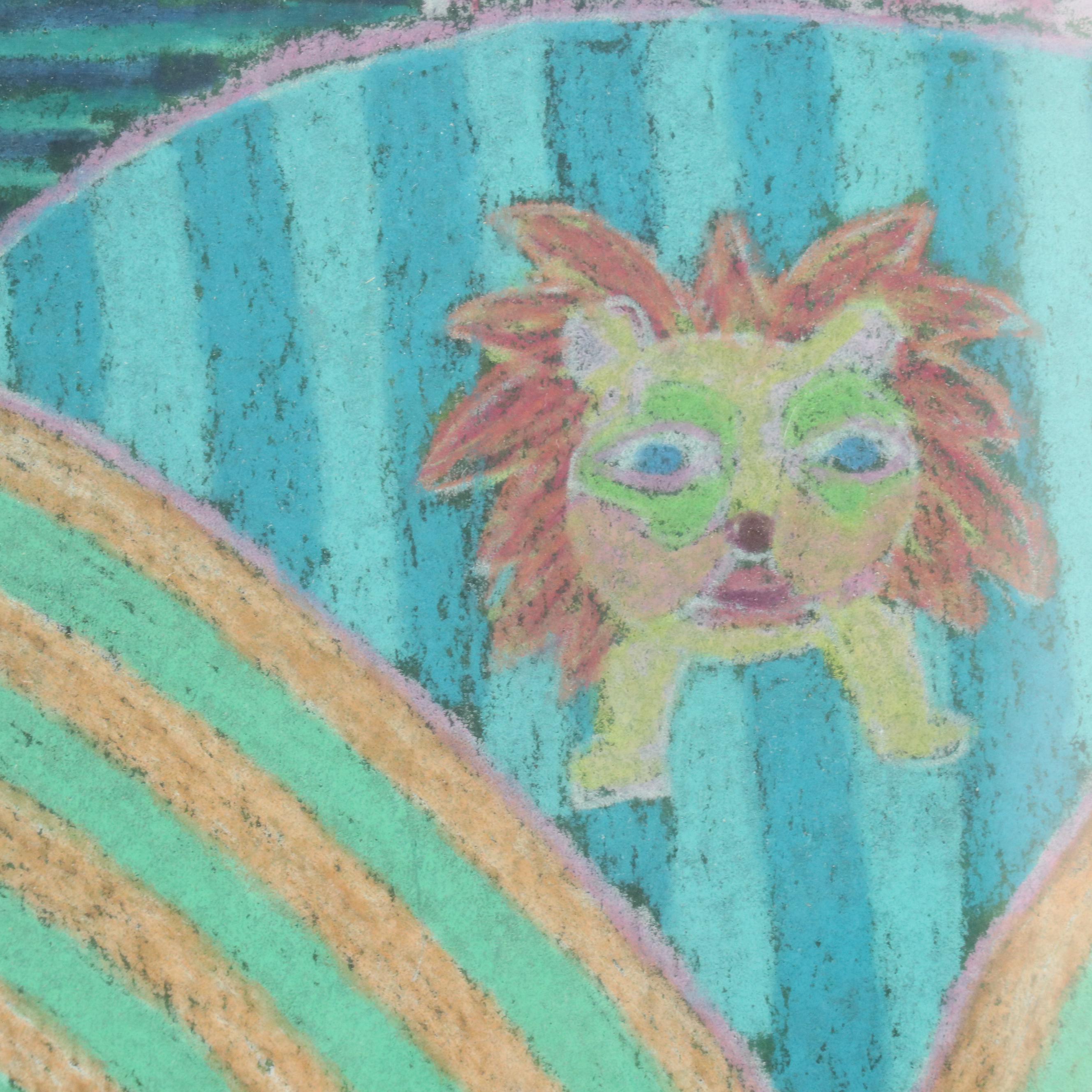 Pastel Drawing "Masks Dance in Tierkou, B.F.," 1980