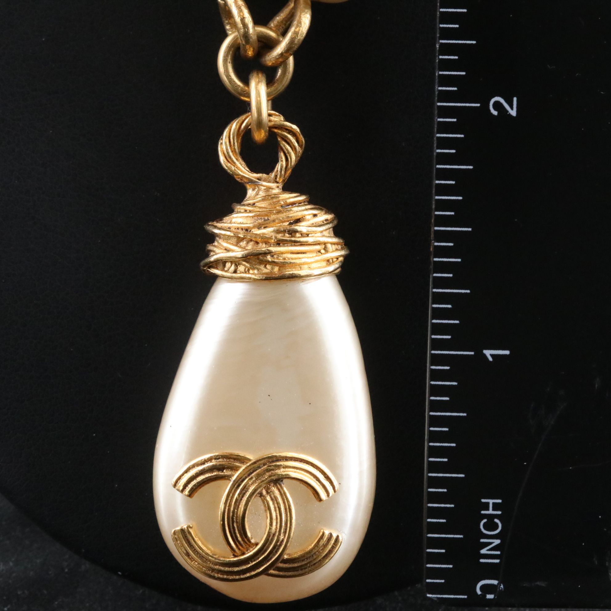 Chanel CC Logo Faux Pearl Drop Necklace