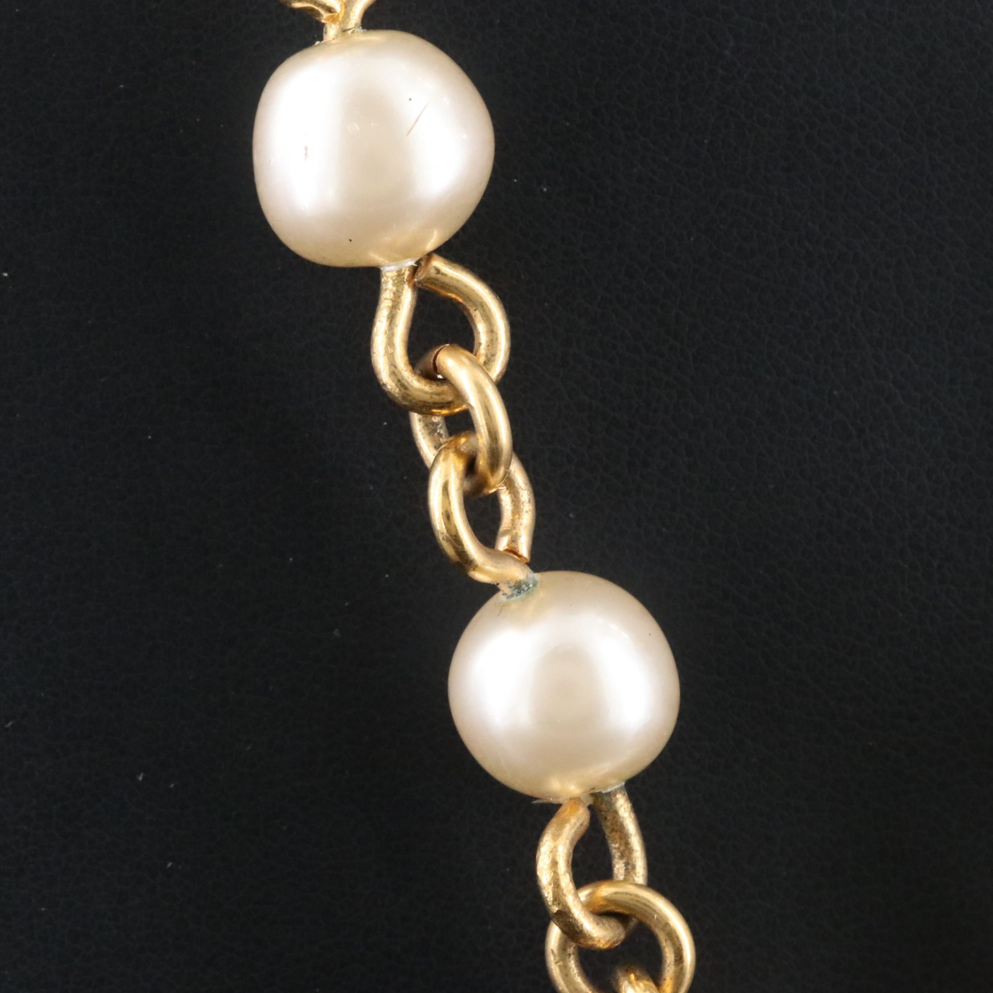 Chanel CC Logo Faux Pearl Drop Necklace