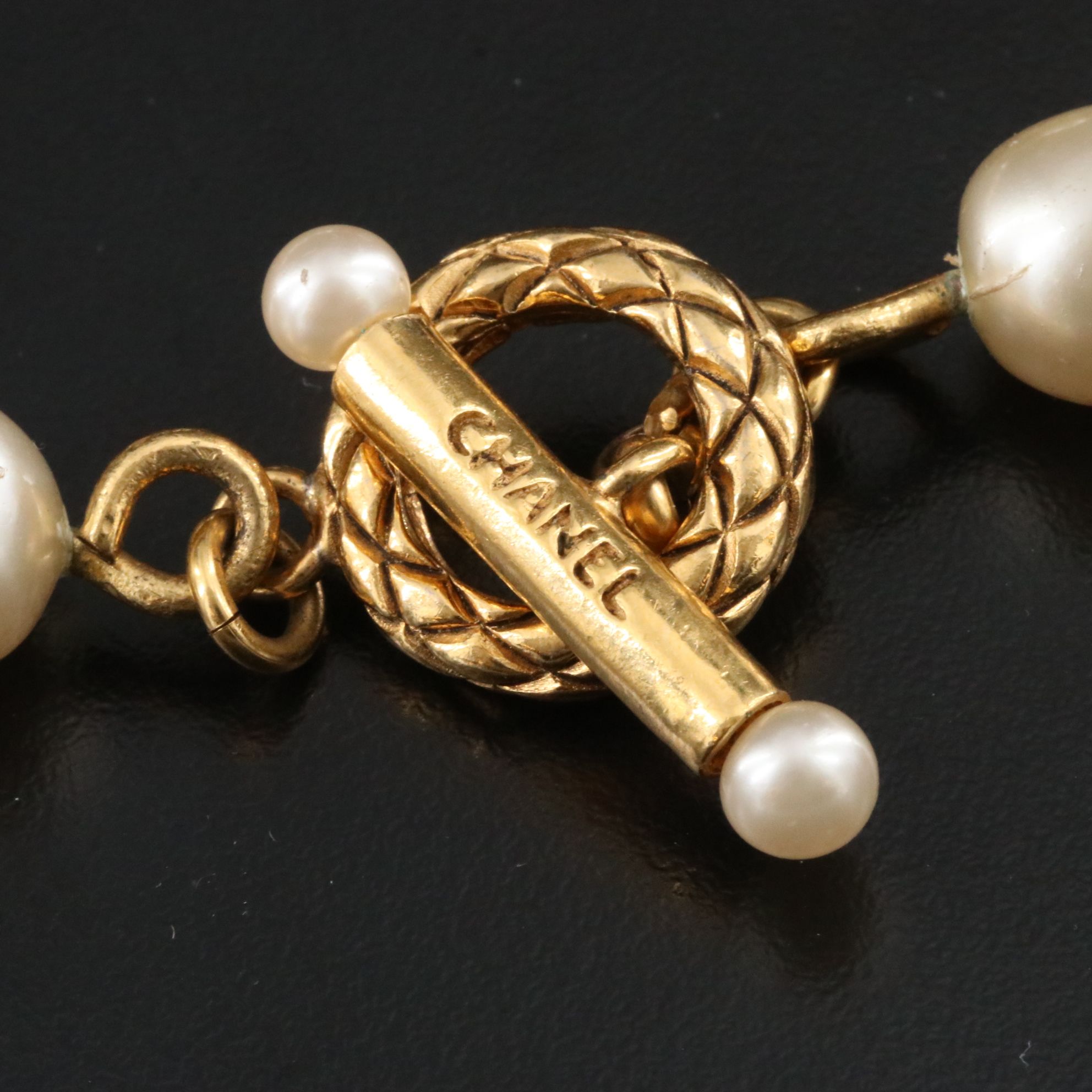 Chanel CC Logo Faux Pearl Drop Necklace