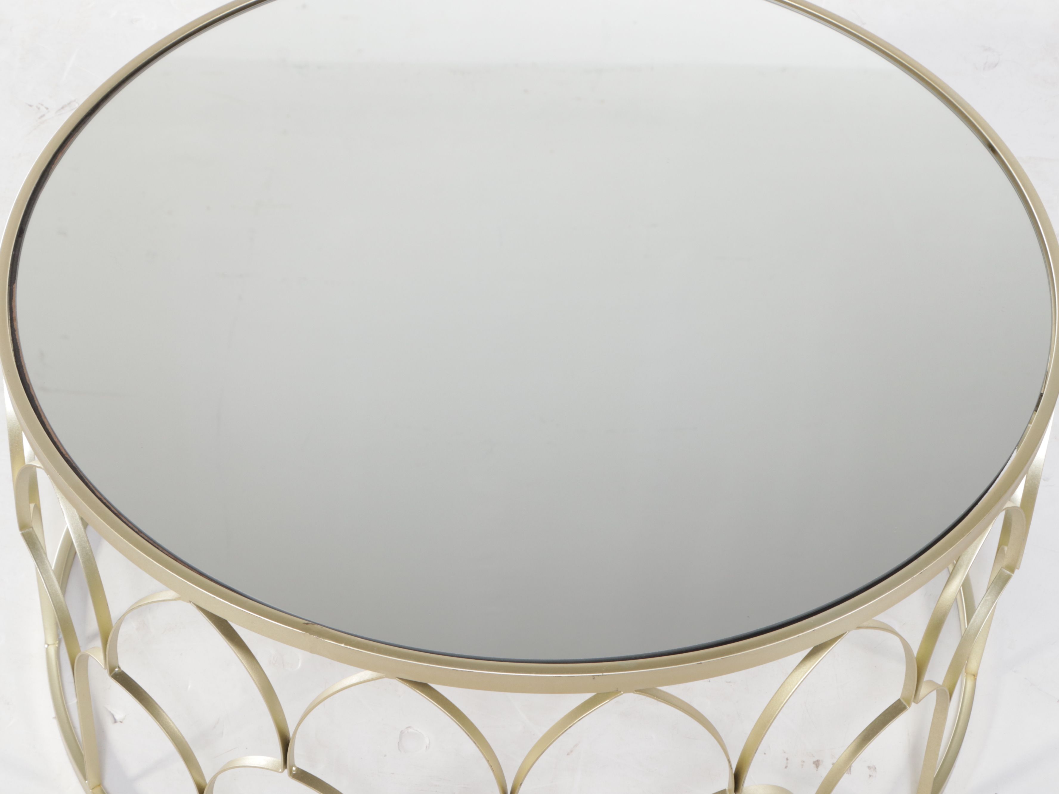 Contemporary Brass Finish Metal Coffee Table with Mirrored Top