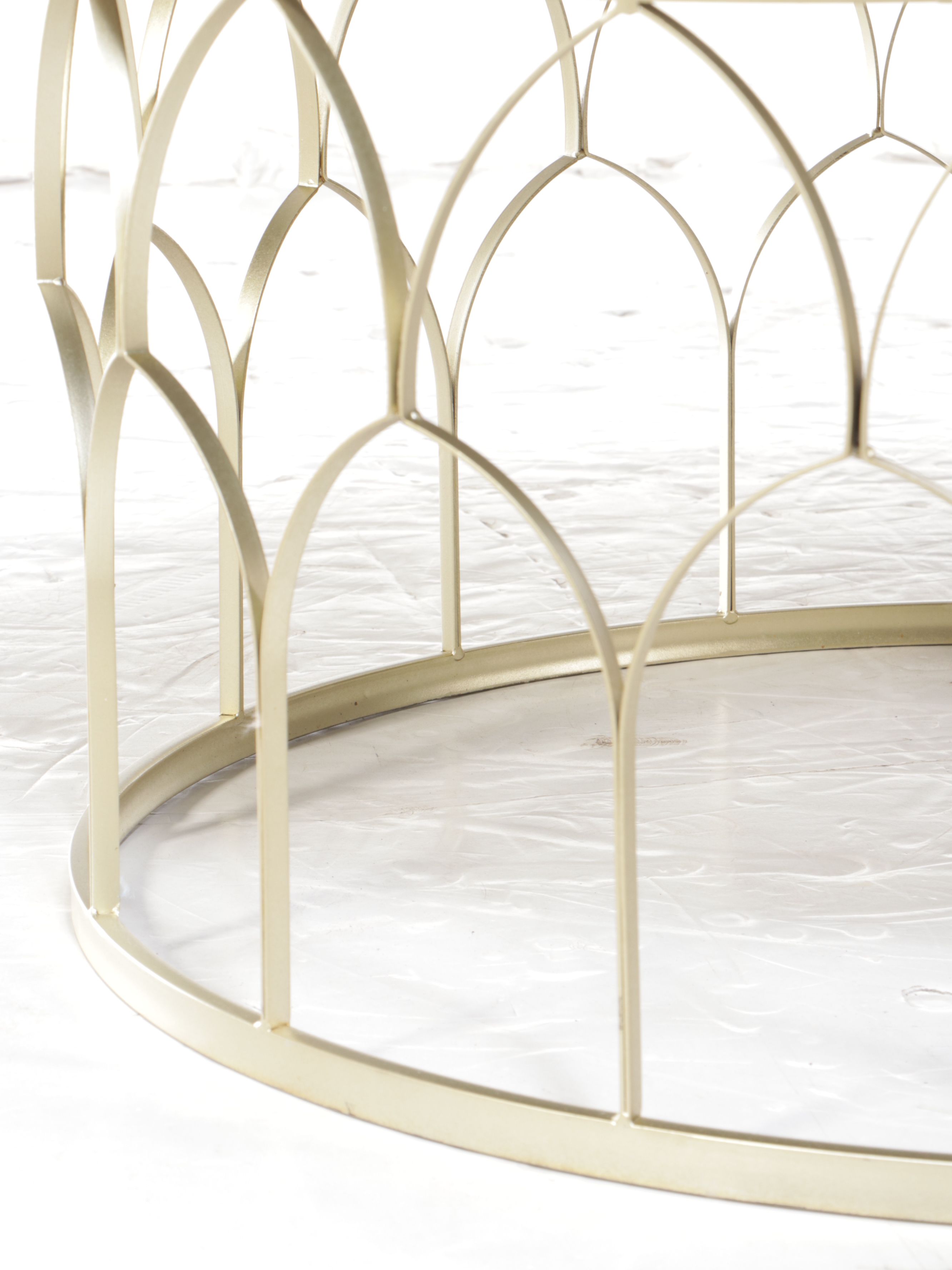 Contemporary Brass Finish Metal Coffee Table with Mirrored Top