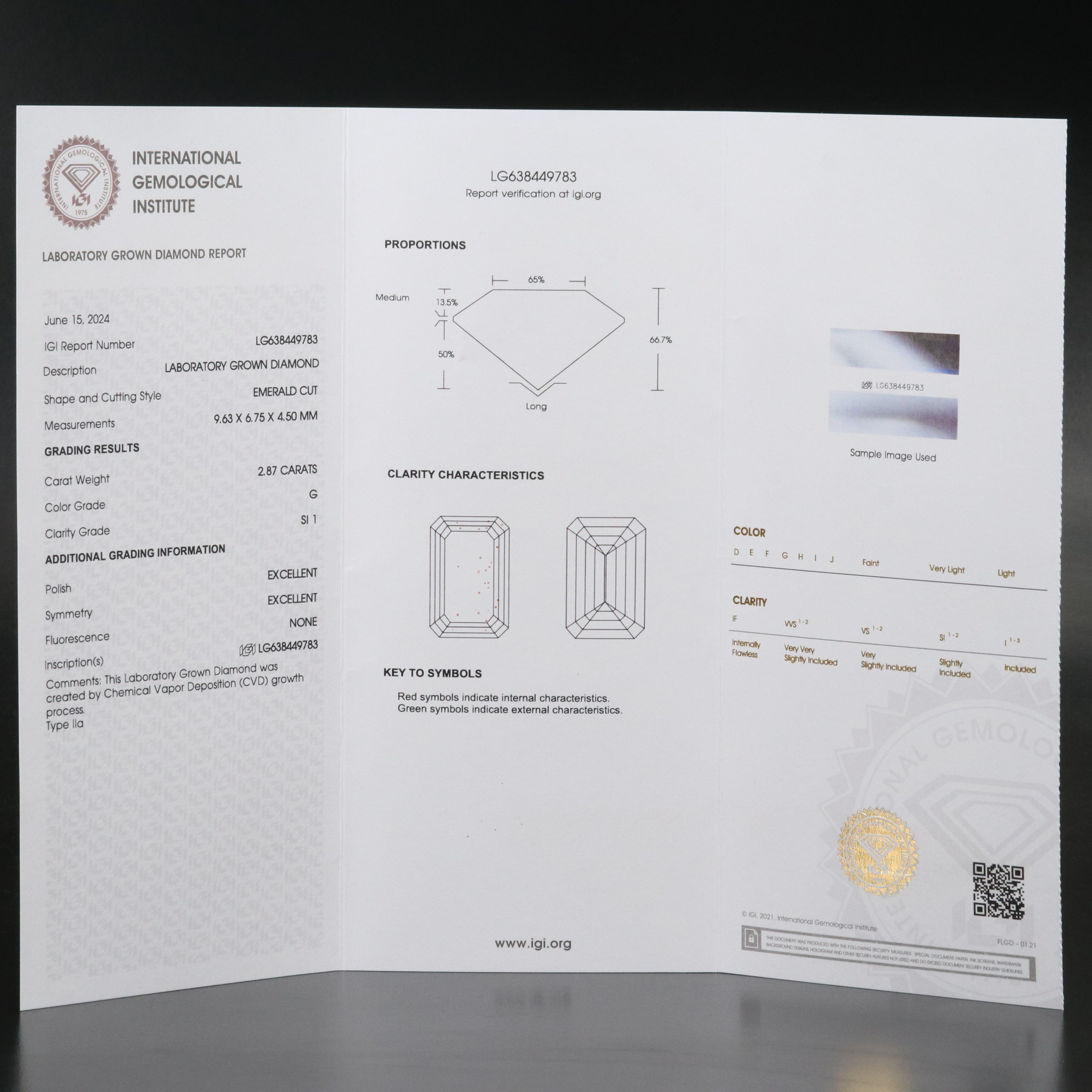 Loose 2.87 CT Lab Grown Diamond with IGI Report