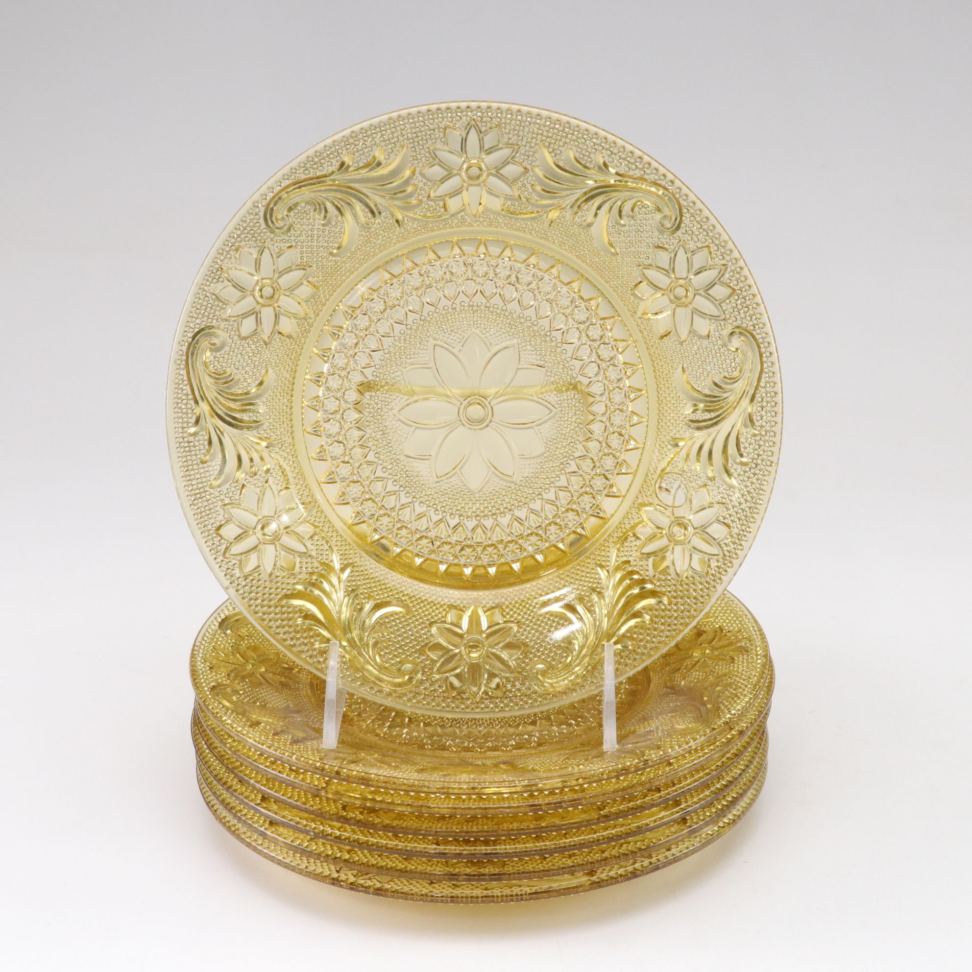 Tiara "Sandwich Amber" Plates with Colored Glass Vases & More