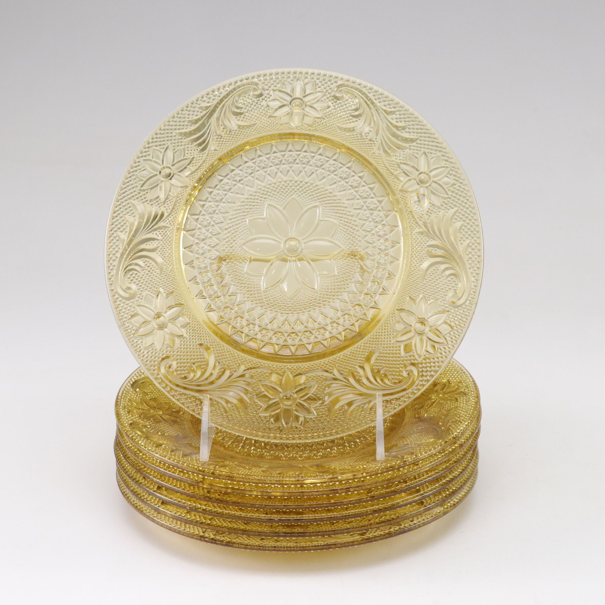 Tiara "Sandwich Amber" Plates with Colored Glass Vases & More