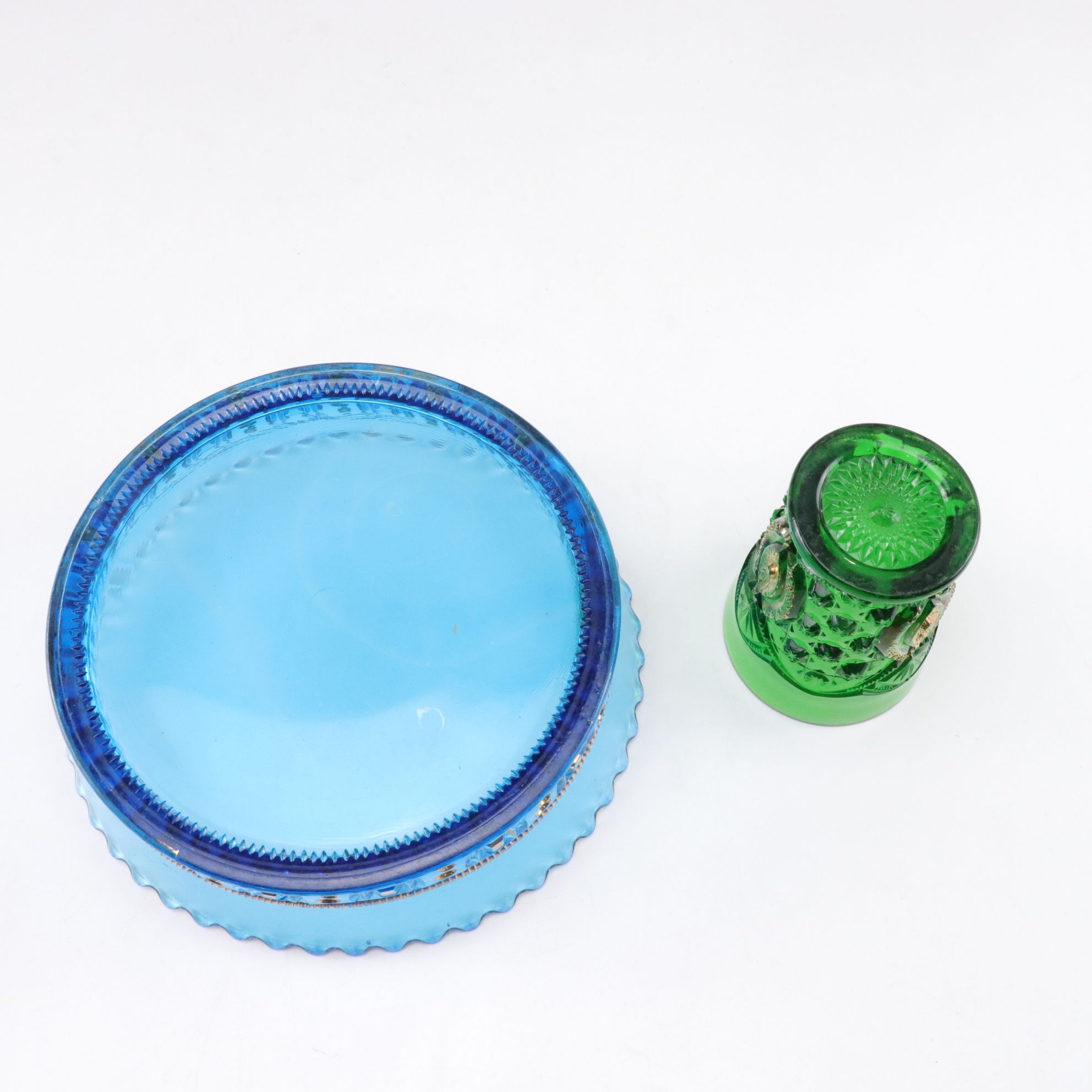 Tiara "Sandwich Amber" Plates with Colored Glass Vases & More