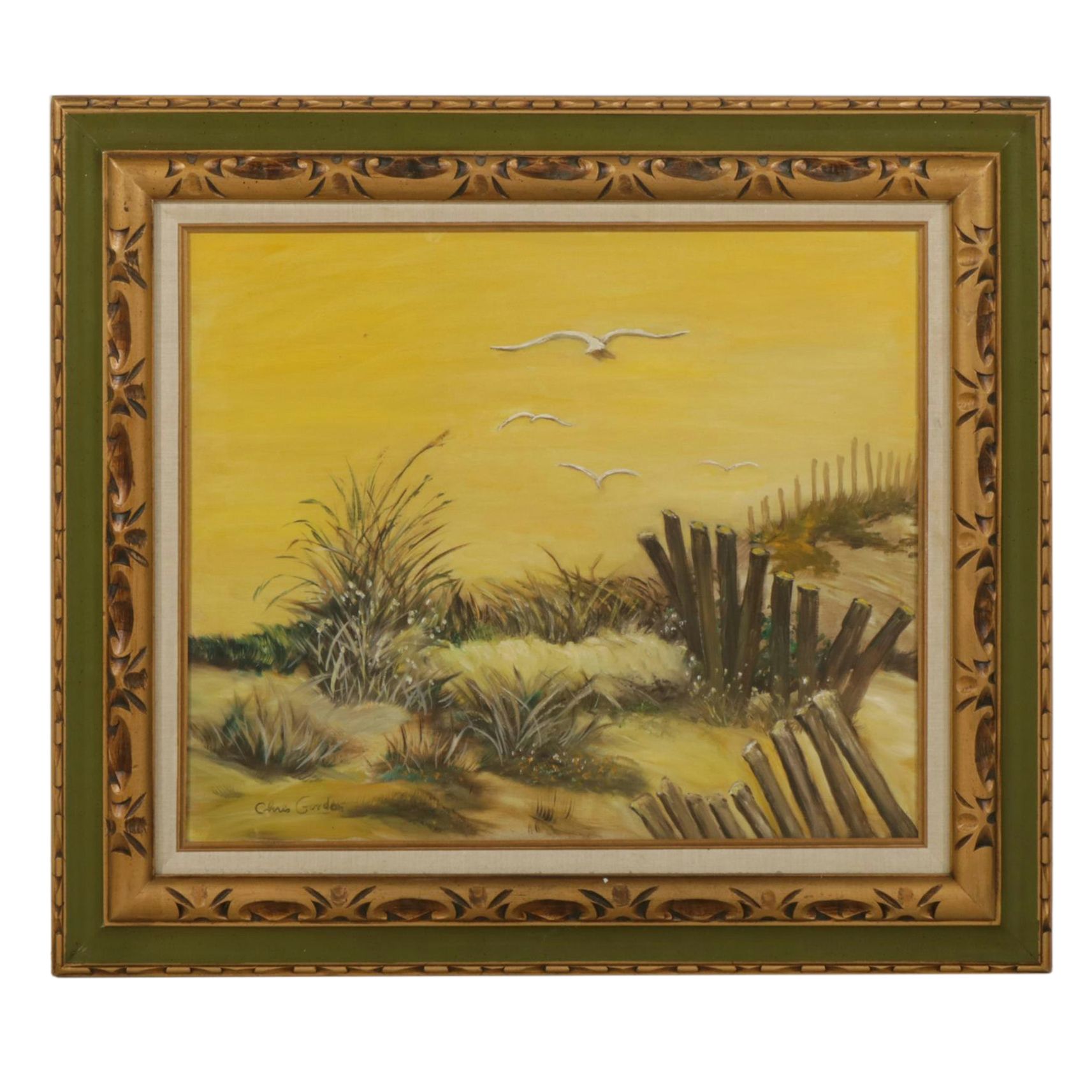 Chris Gordon Oil Painting of Marshy Beach Landscape, Late 20th Century