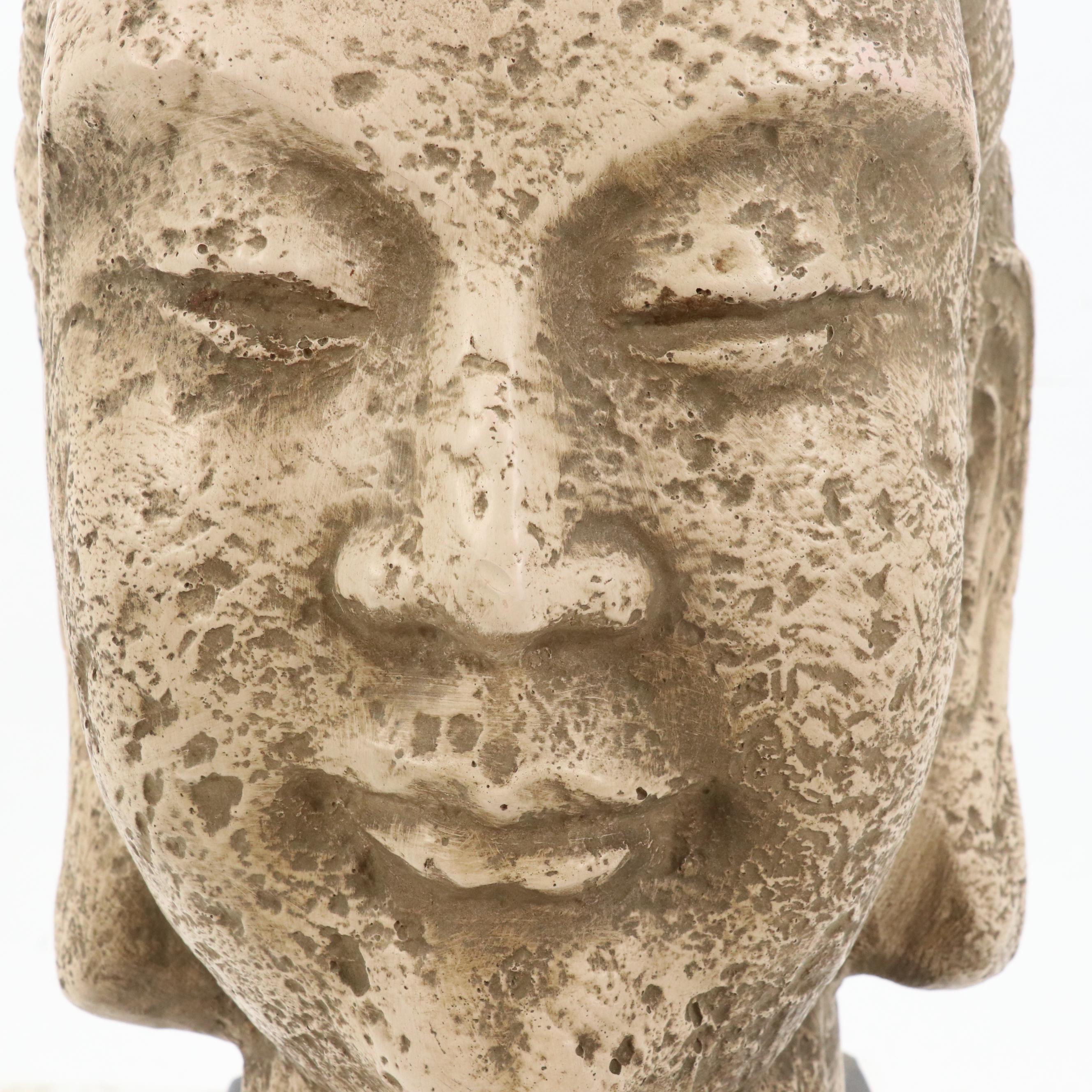 Painted Plaster Sculpture of Head of Buddha, Mid-20th Century