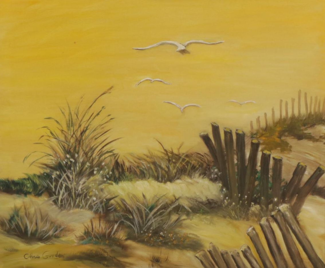 Chris Gordon Oil Painting of Marshy Beach Landscape, Late 20th Century