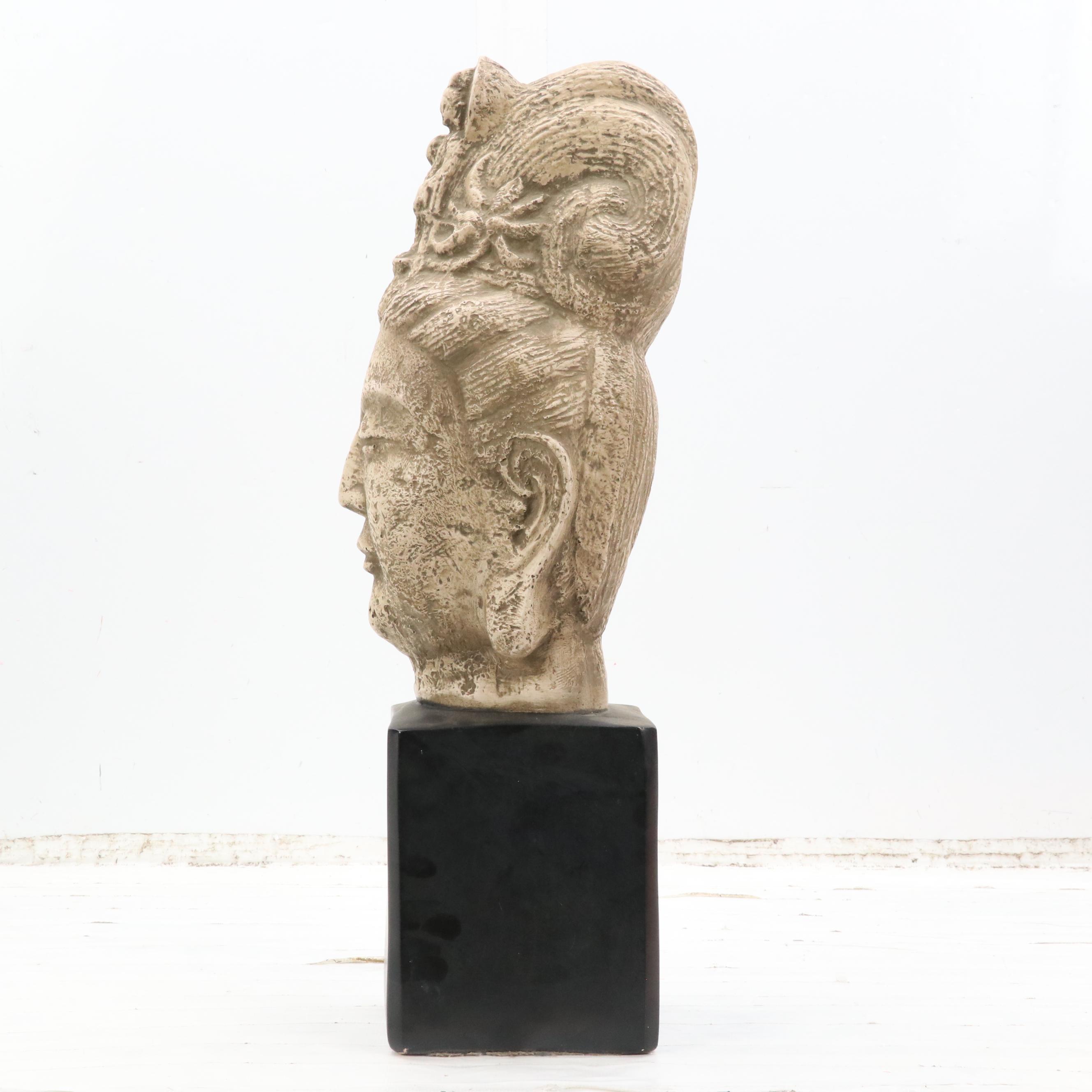 Painted Plaster Sculpture of Head of Buddha, Mid-20th Century