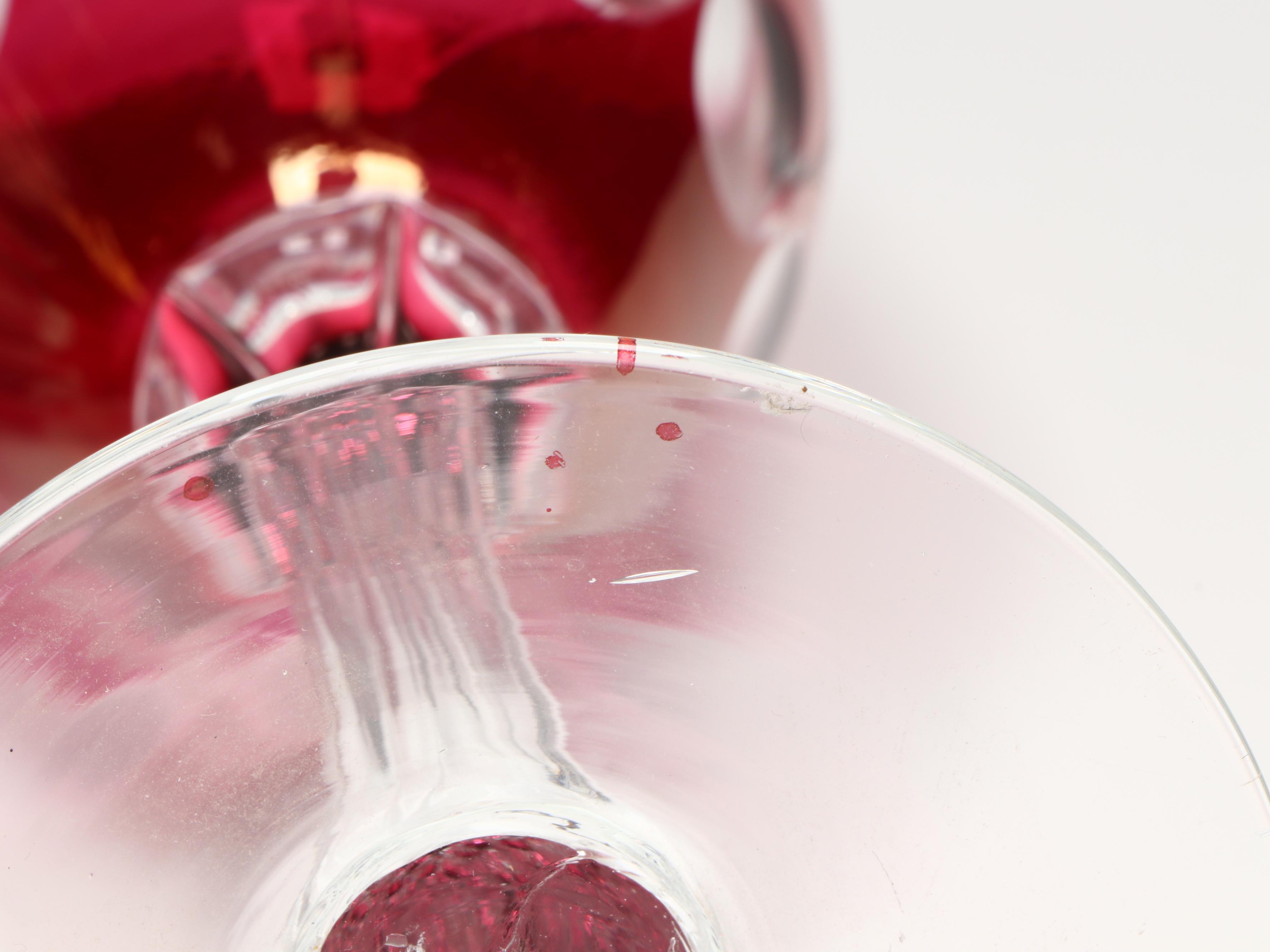 Etched Cranberry Glass Stemware, Hobnail Wine Coasters, and More Glass Décor