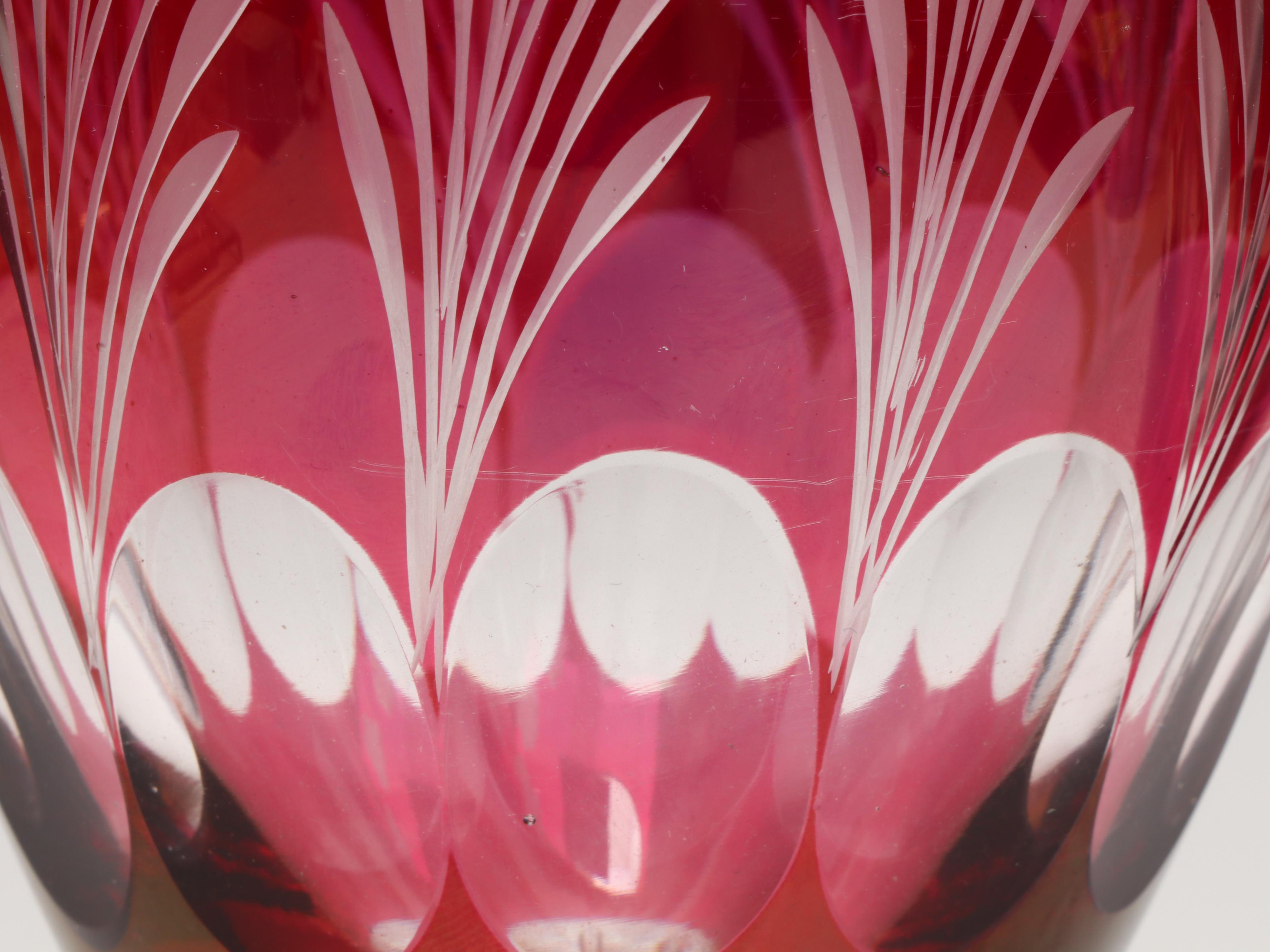 Etched Cranberry Glass Stemware, Hobnail Wine Coasters, and More Glass Décor