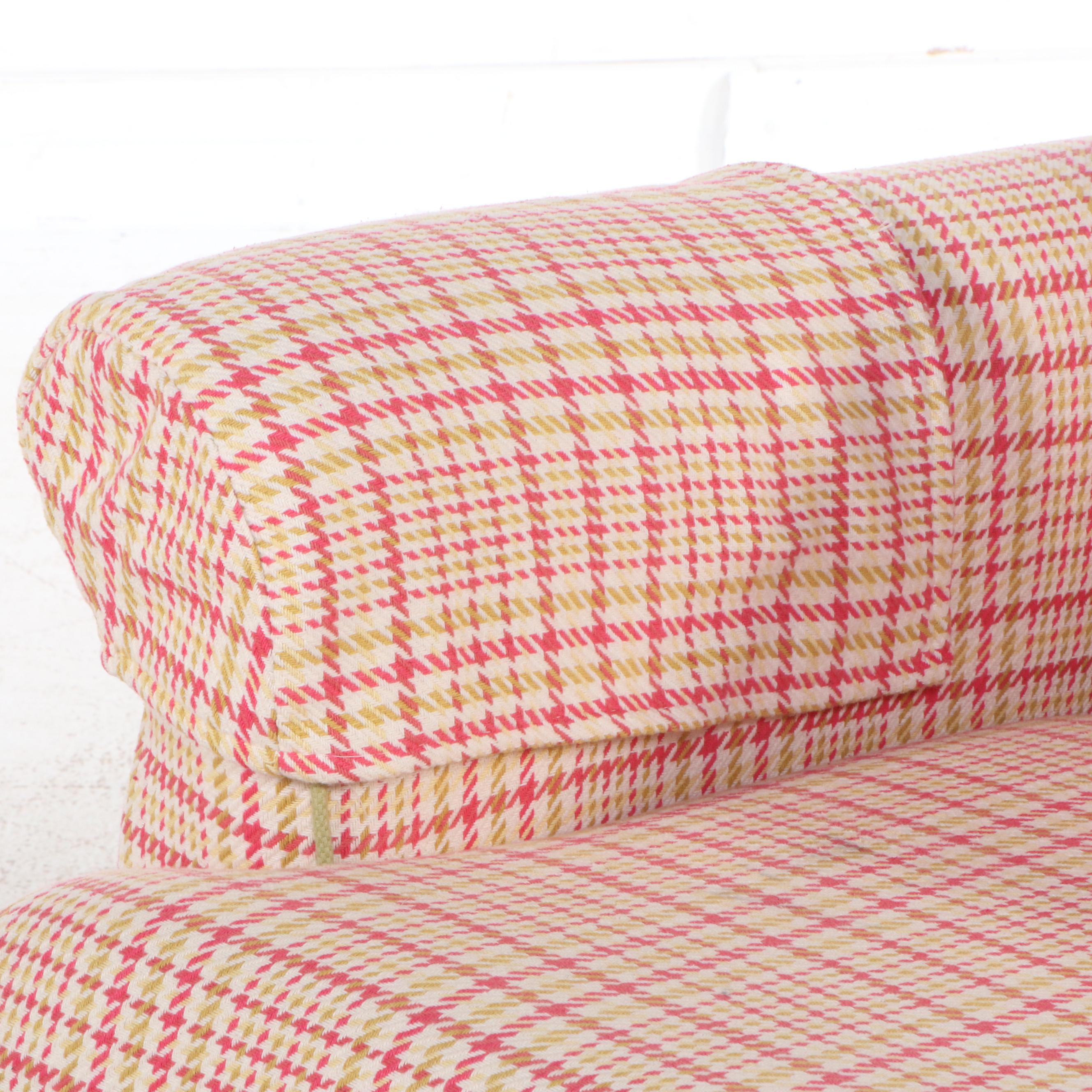 Pink Hounds-Tooth Upholstered Settee