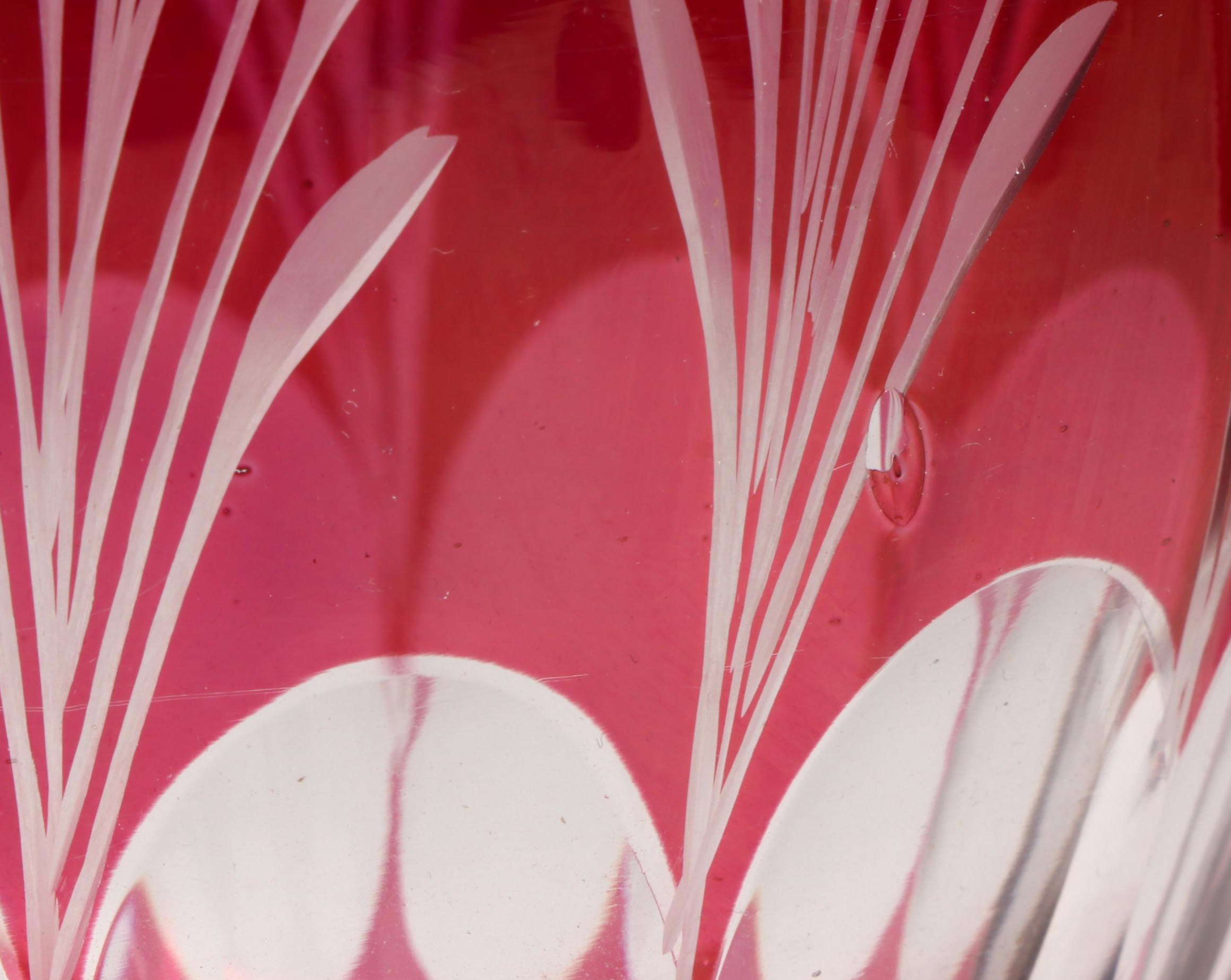 Etched Cranberry Glass Stemware, Hobnail Wine Coasters, and More Glass Décor