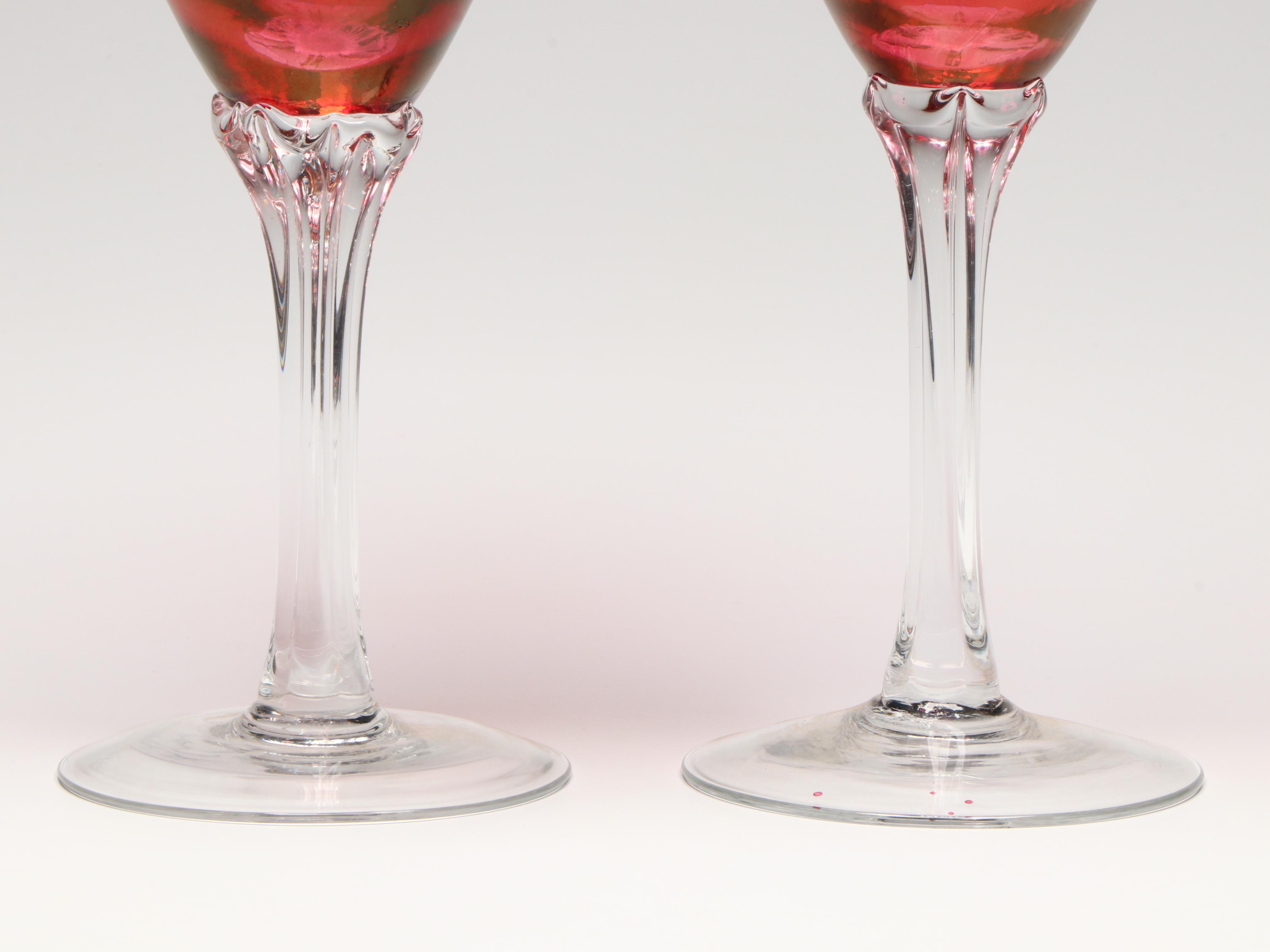 Etched Cranberry Glass Stemware, Hobnail Wine Coasters, and More Glass Décor