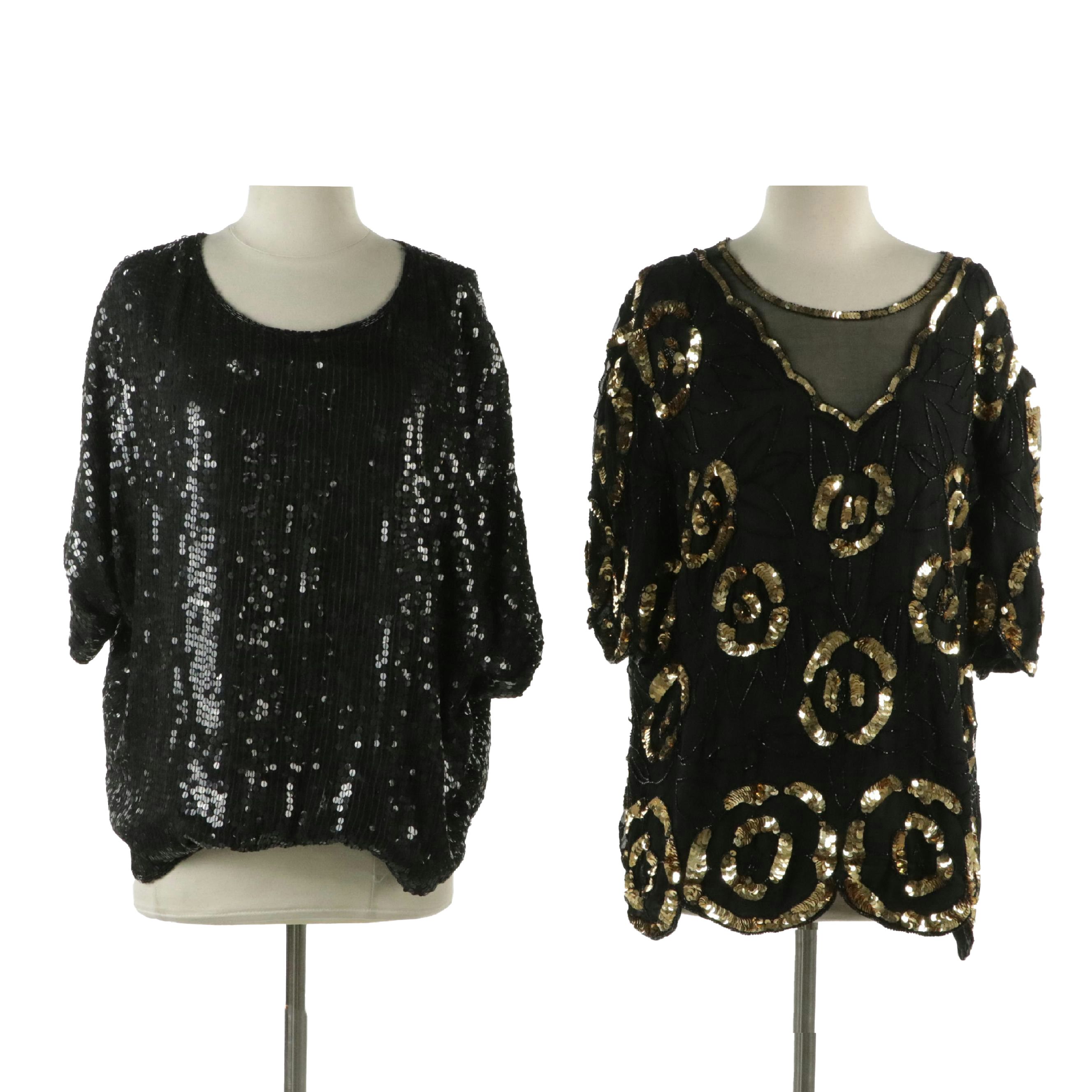 Laurence Kazar and Royal Vintage Sequin and Bead Embellished Evening Tops