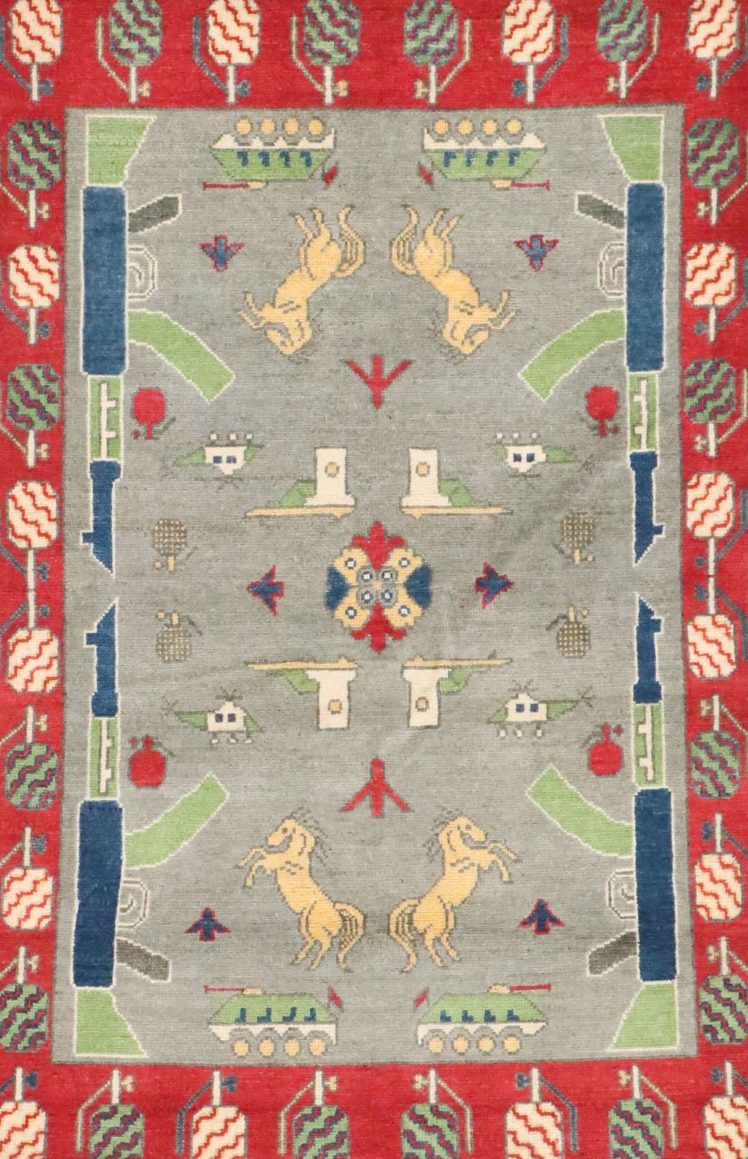 3'4 x 5'1 Hand-Knotted Pakistani Pictorial War Area Rug