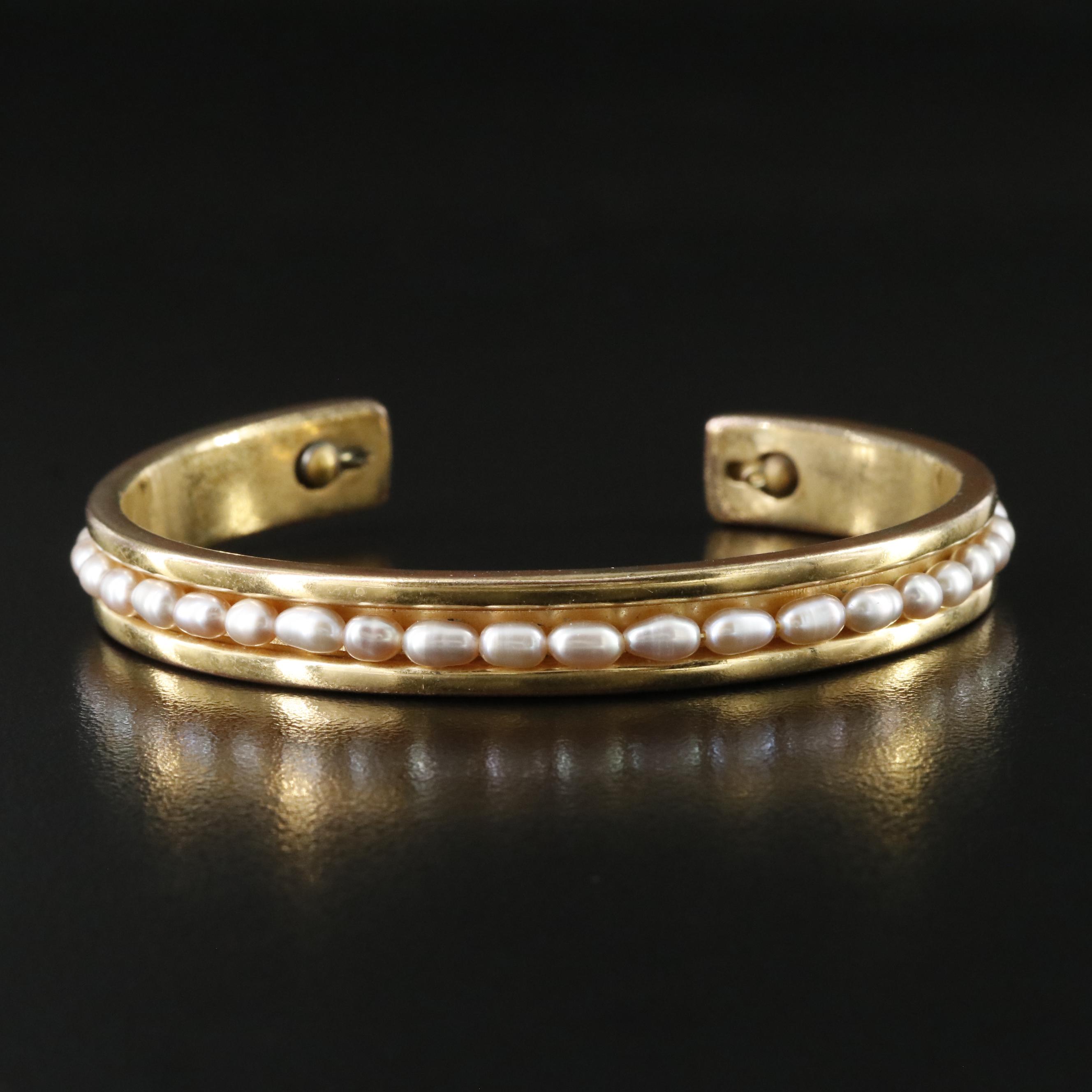 Hyde Forty-Seven Pearl Beaded Channel Cuff Bracelet