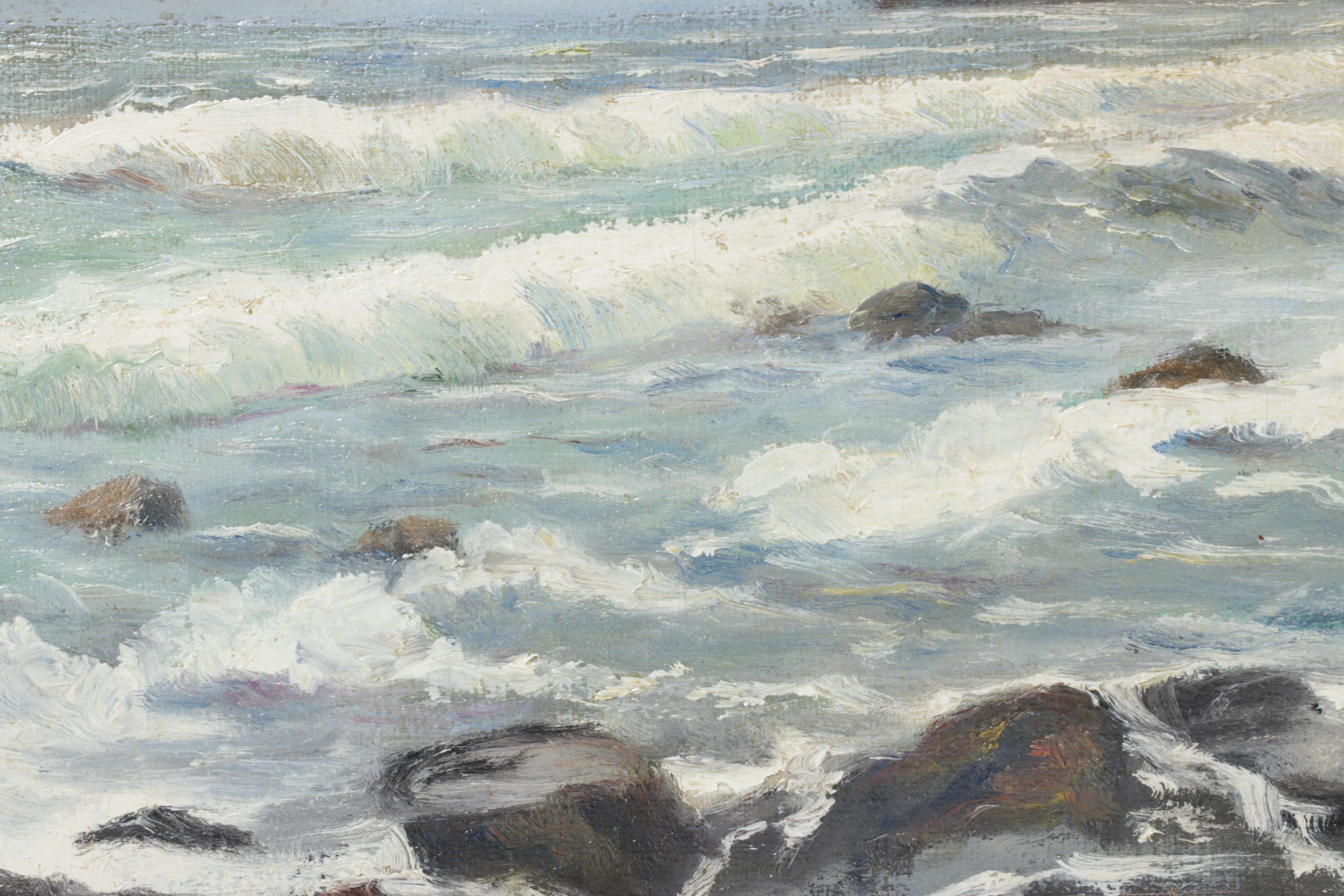 A. Slade Oil Painting of Rocky Beach Scene, 1921