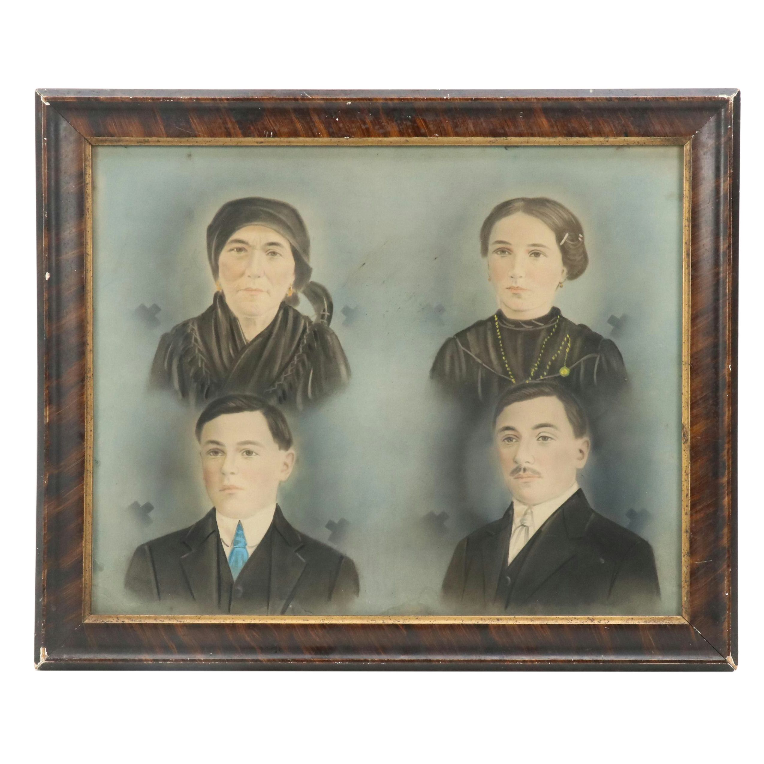 Crayon Portraits of Four Figures, Early 20th Century