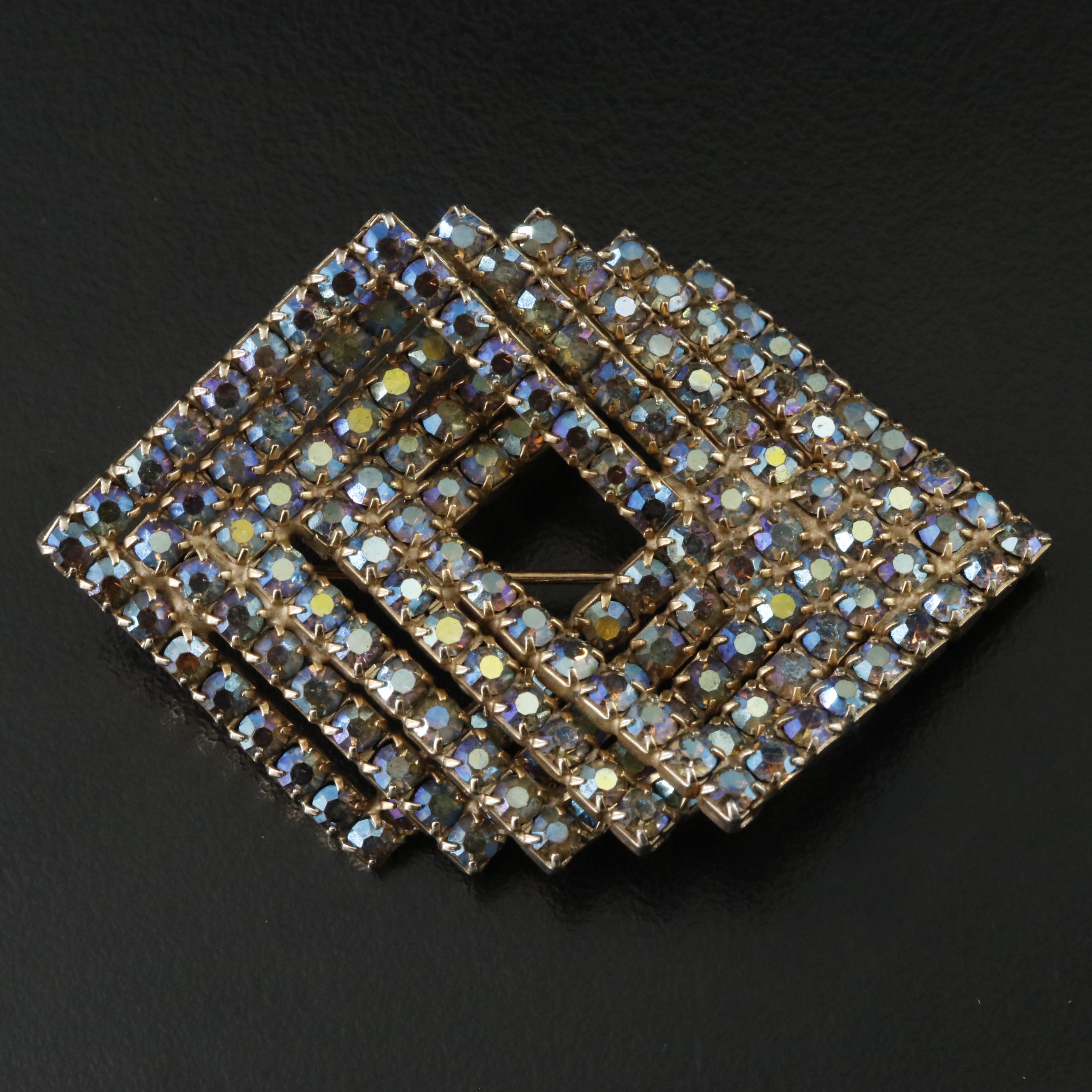 Vintage Geometric Rhinestone Brooch