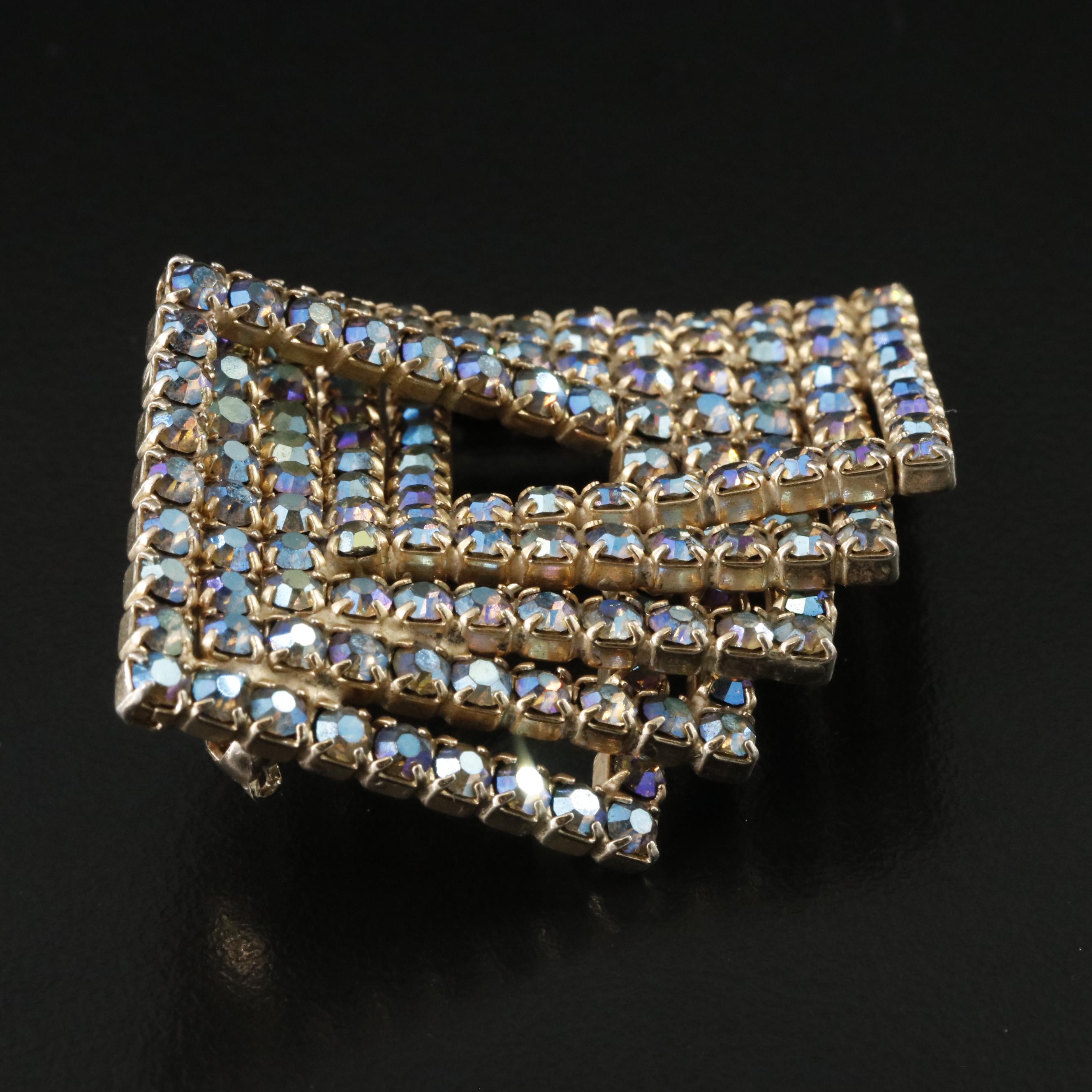 Vintage Geometric Rhinestone Brooch